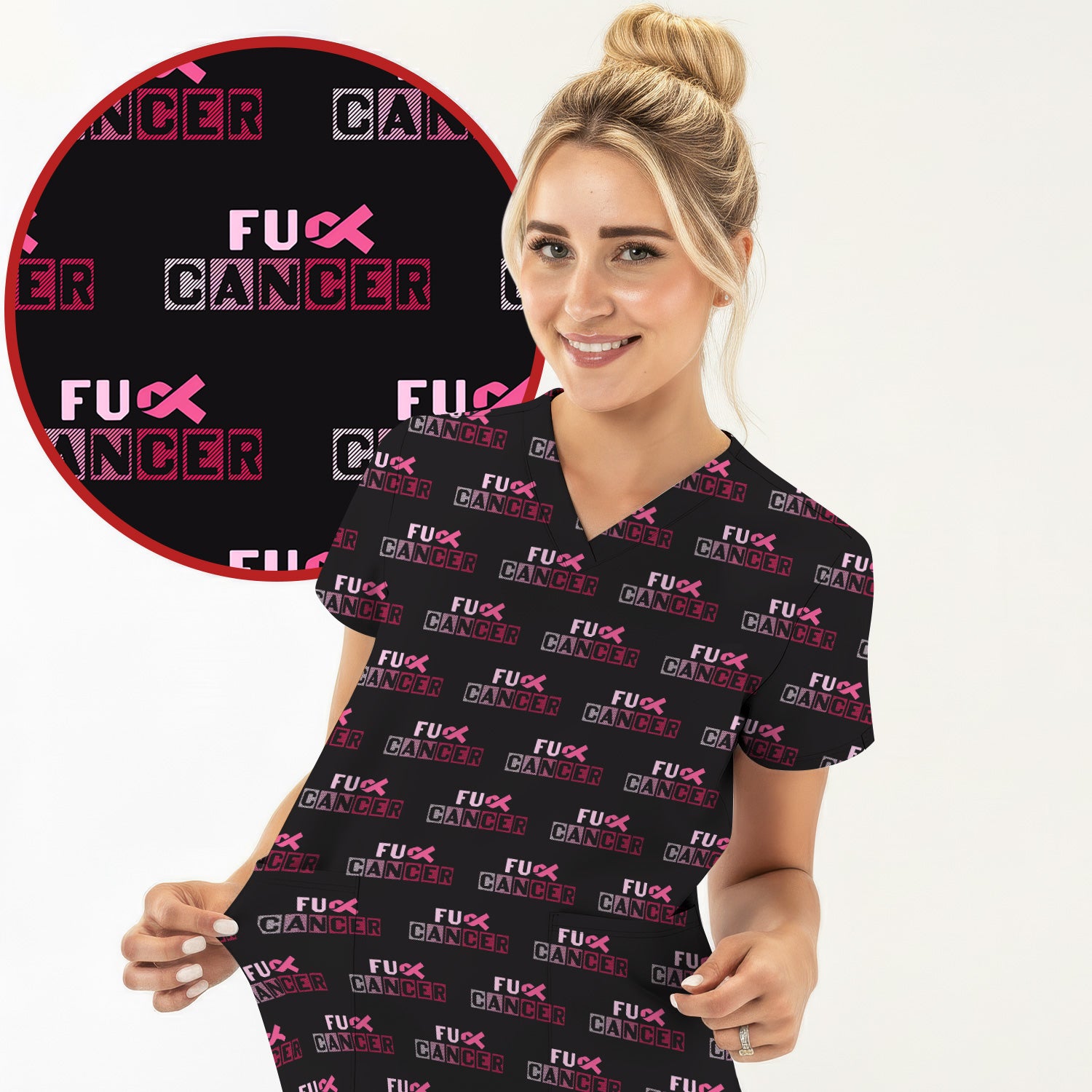 Breast Cancer Awareness Shirt - Pink Ribbon Nursing Top - Medical Uniform for Women - Support Cancer Fighters & Survivors