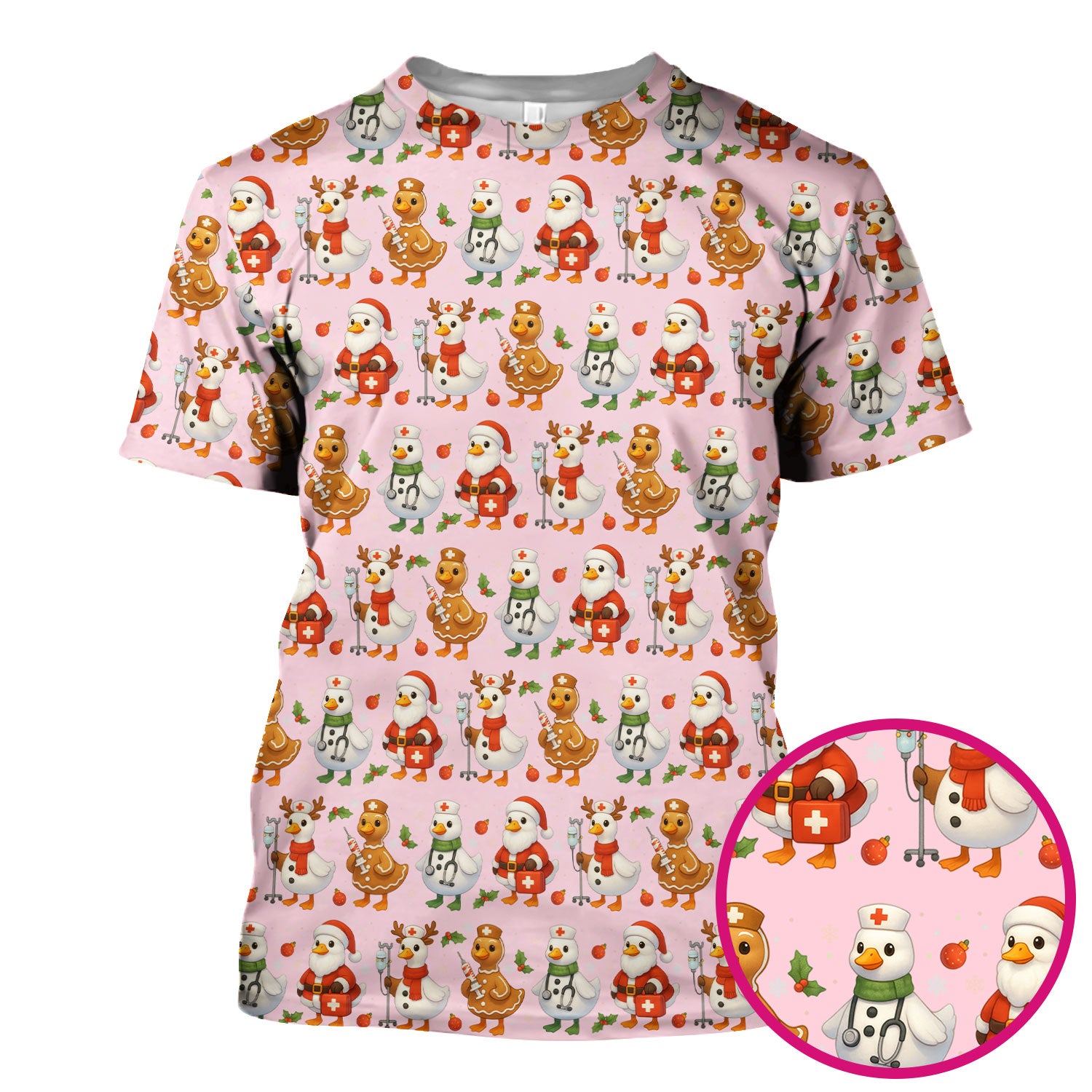 Goose Scrubs Christmas Edition - Cute Funny Pattern Medical Scrub Top for Women - Holiday Christmas Scrubs with Playful Goose Design