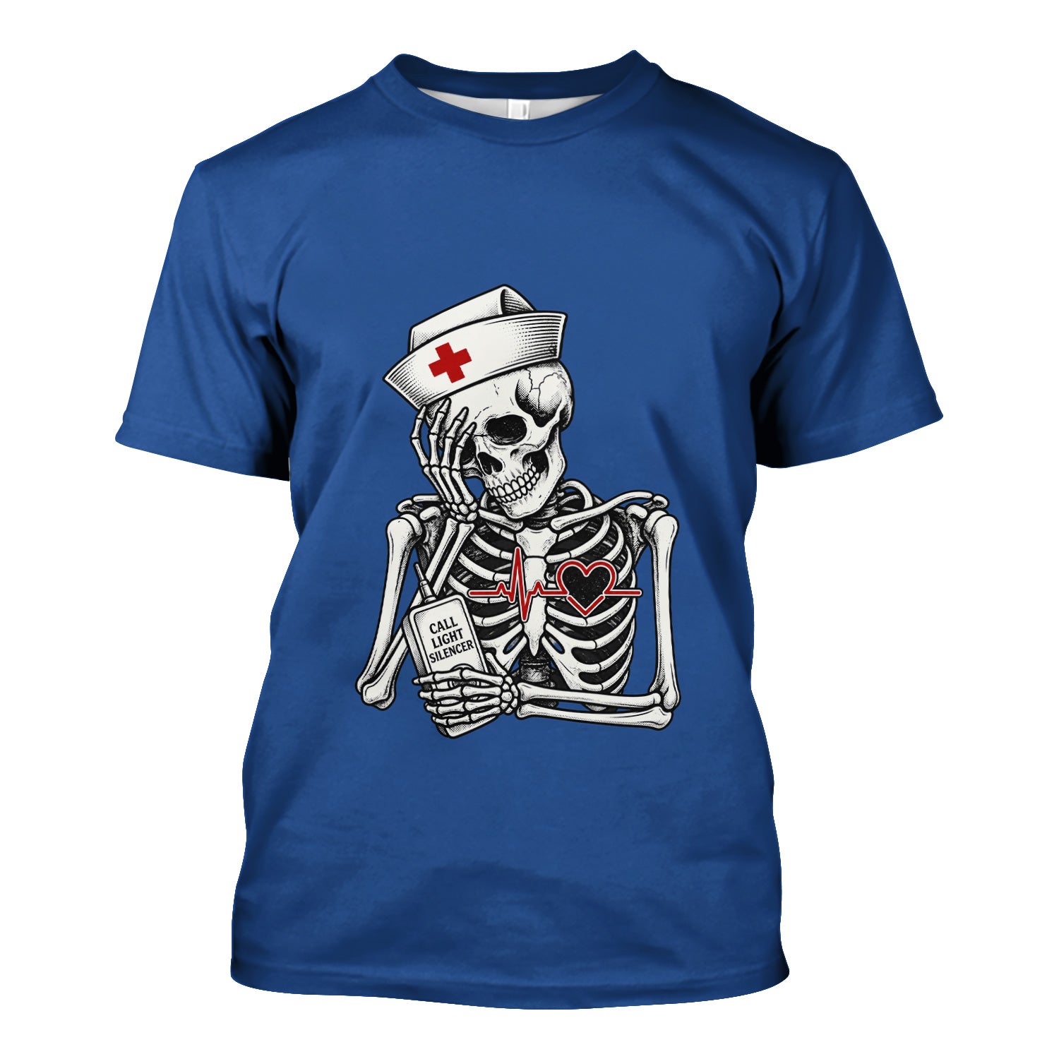 Funny Call Light Silencer Skeleton T-Shirt, Bedside Nurse Tee for Nurses and CNAs