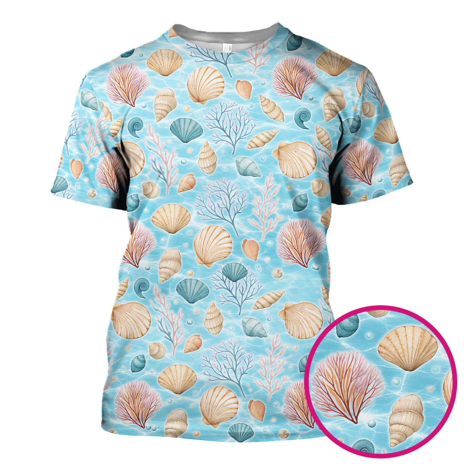 Cute Nurse Coastal Seashell And Coral Reef Scrub Top, Breathable Fabrics Nursing Uniform