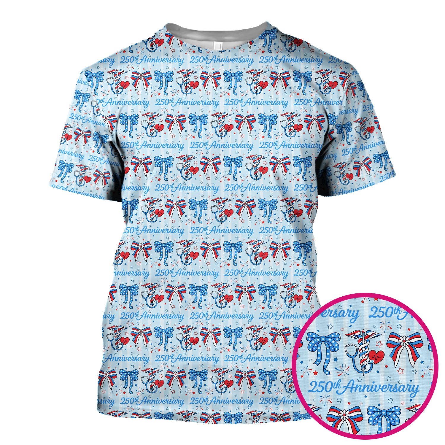 Festive 250th Anniversary Nurse Ribbon Heart Pattern Scrub Top, Comfortable Scrubs for Nurses