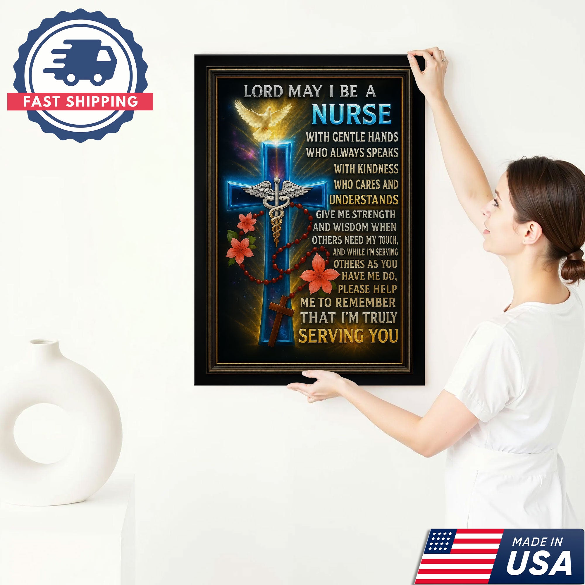 Lord May I Be A Nurse Prayer Canvas, Christian Faith Gift for RN LPN CNA, Religious Home Office Decoration