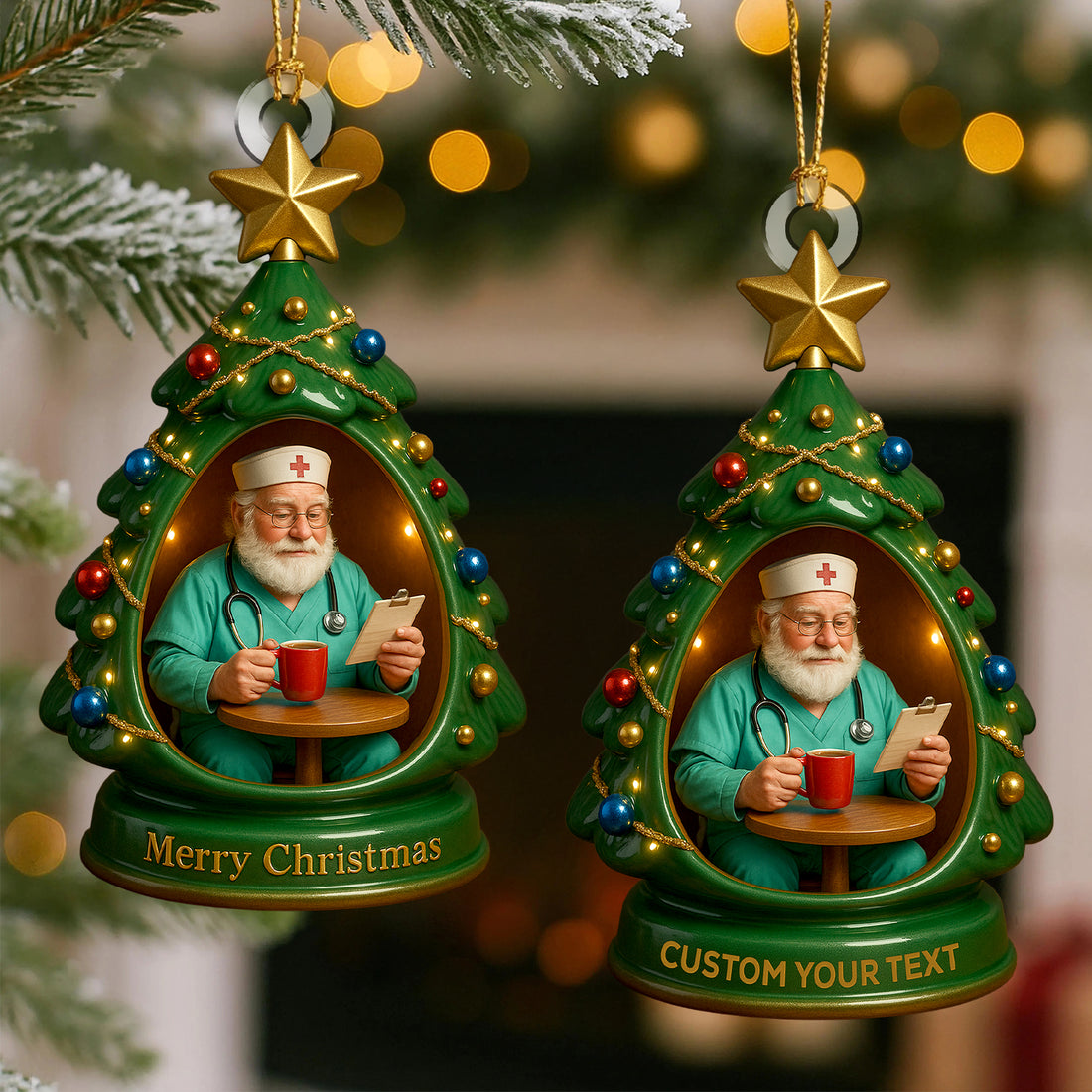 Personalized Nurse Christmas Tree Ornament, Custom Name Doctor Ornament, Xmas Medical Santa Nursing Decor
