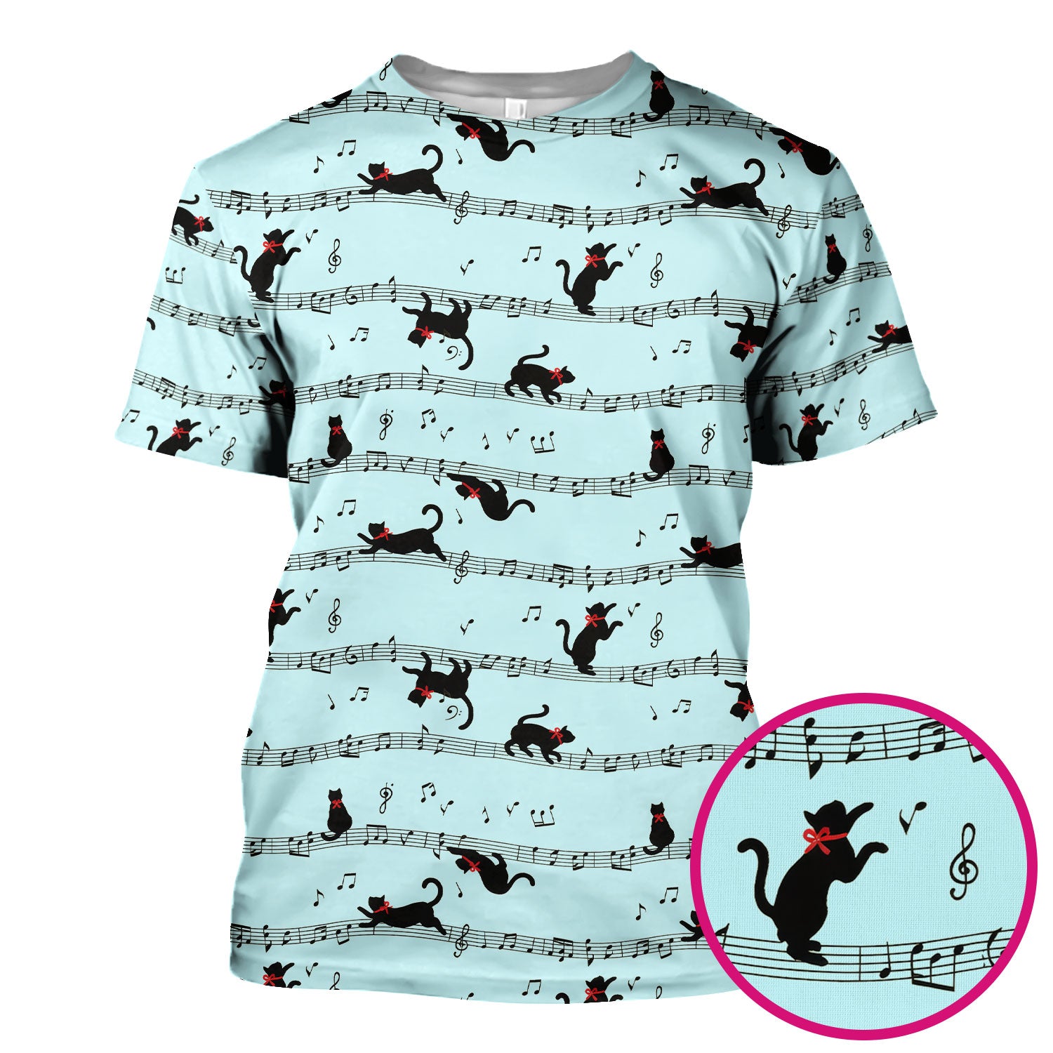 Cute Dancing Black Cat Music Staff Pattern Scrub Top, Comfortable Scrubs for Nurses
