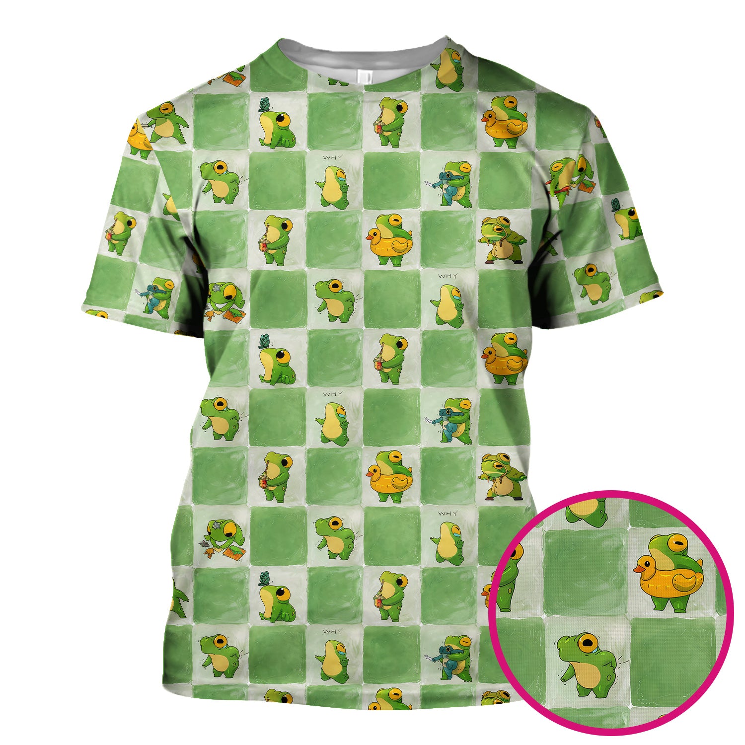 Cute Frog Duck Checkerboard Pattern Scrub Top, Breathable Fabrics Nursing Uniform