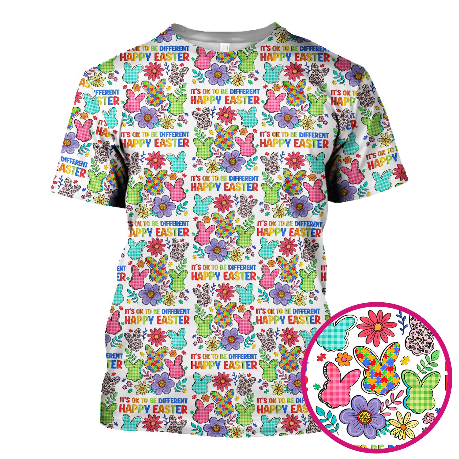 Happy Easter Bunny Floral Print Scrub Top, Breathable Fabrics Nursing Uniform