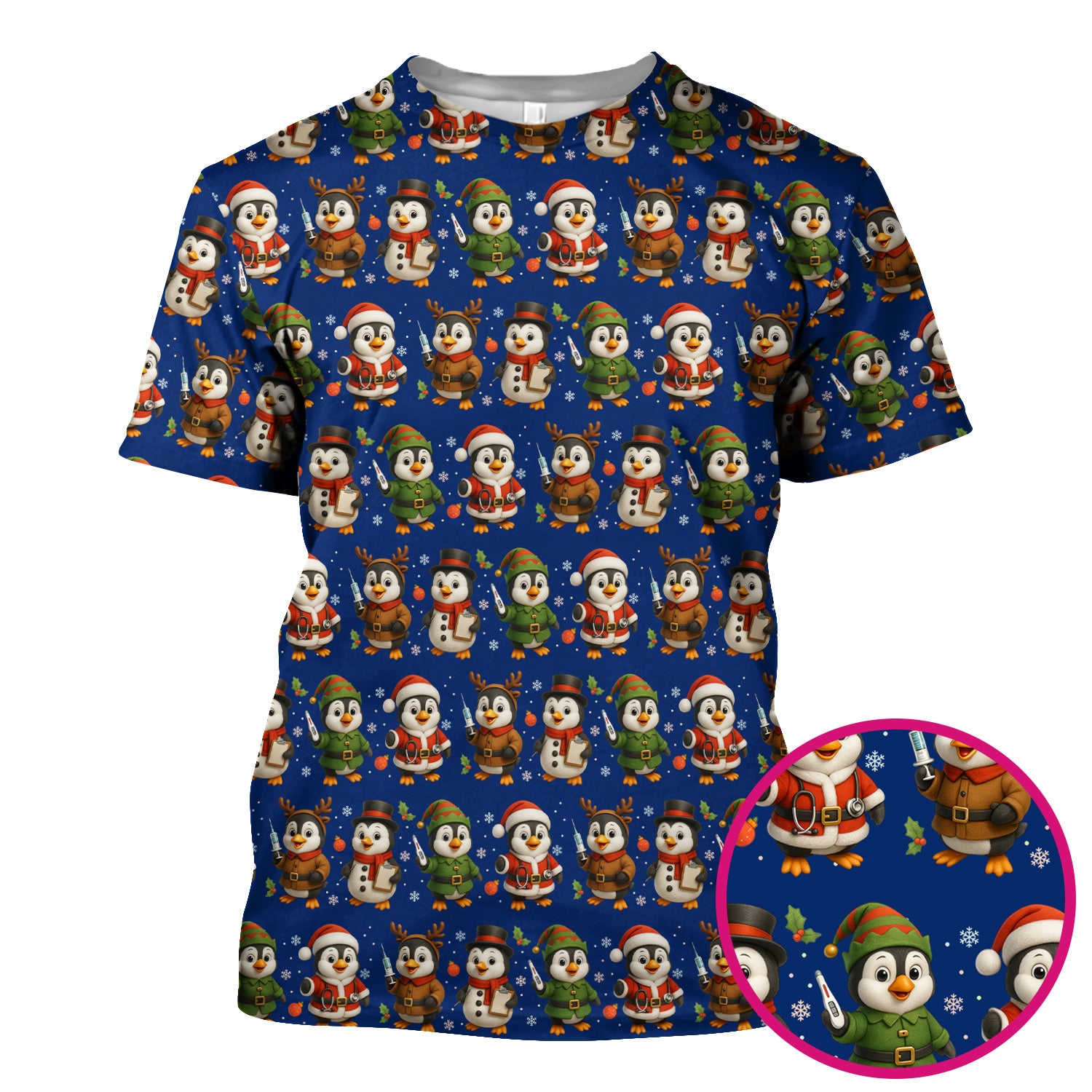 Cute Christmas Penguin Scrubs - Festive Pattern Scrub Top for Women - Cozy Holiday Scrubs Perfect for Nurse Gift Season