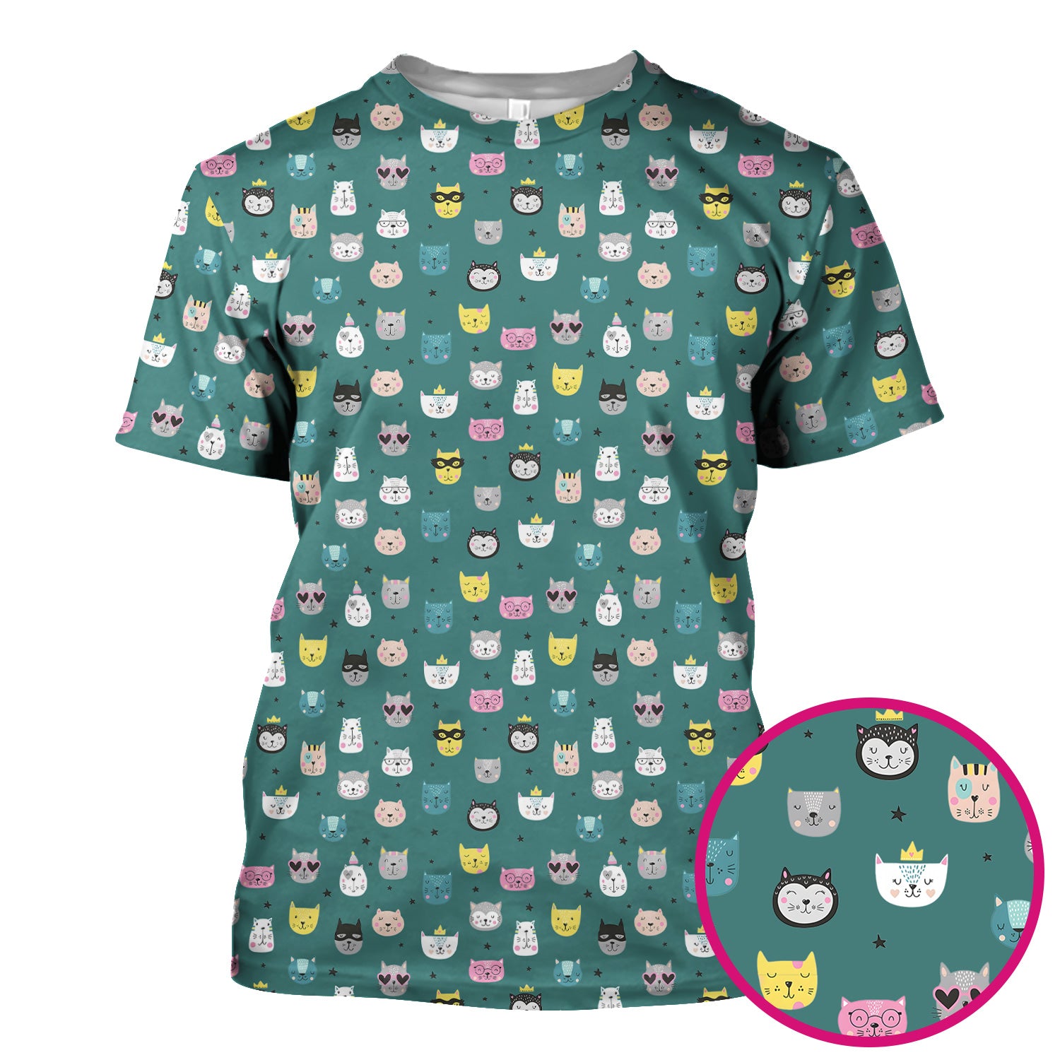 Cute Colorful Cat Pattern Scrub Top, Comfortable Scrubs for Nurses