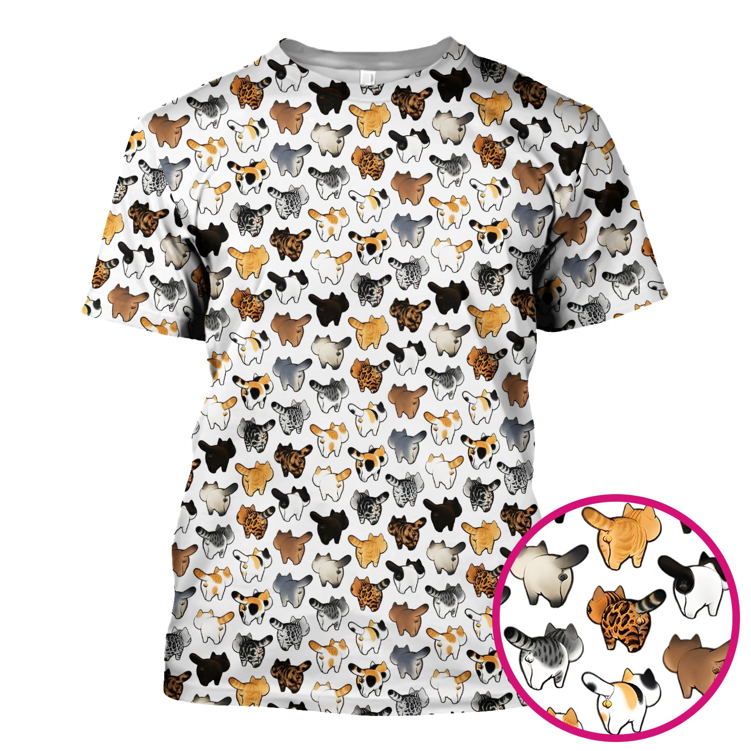 Cat Butt Pattern Medical Scrub Top, Breathable Fabrics Nursing Uniform