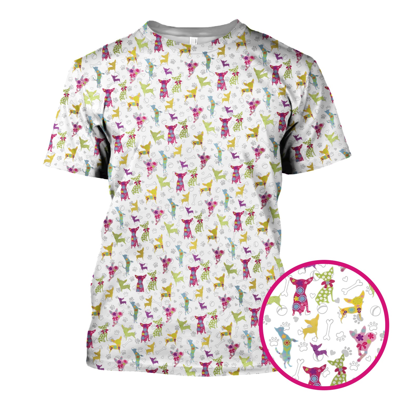 Colorful Playful Dog Print Nurse Scrub Top, Comfortable Scrubs for Nurses