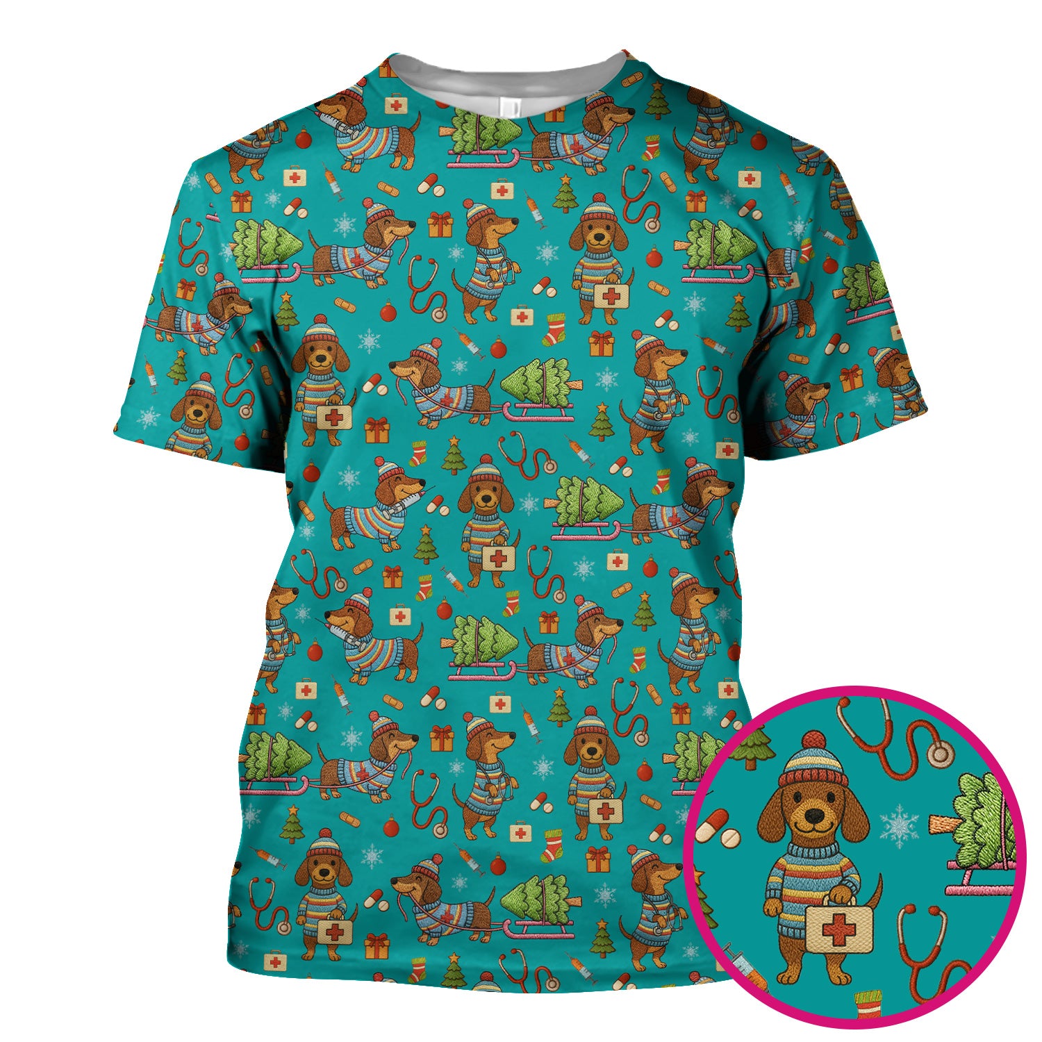 Dachshund Dog Scrub For Nurse, Funny Wiener Dog Lover Gift, Cute Dog 3D Knit Pattern Shirt
