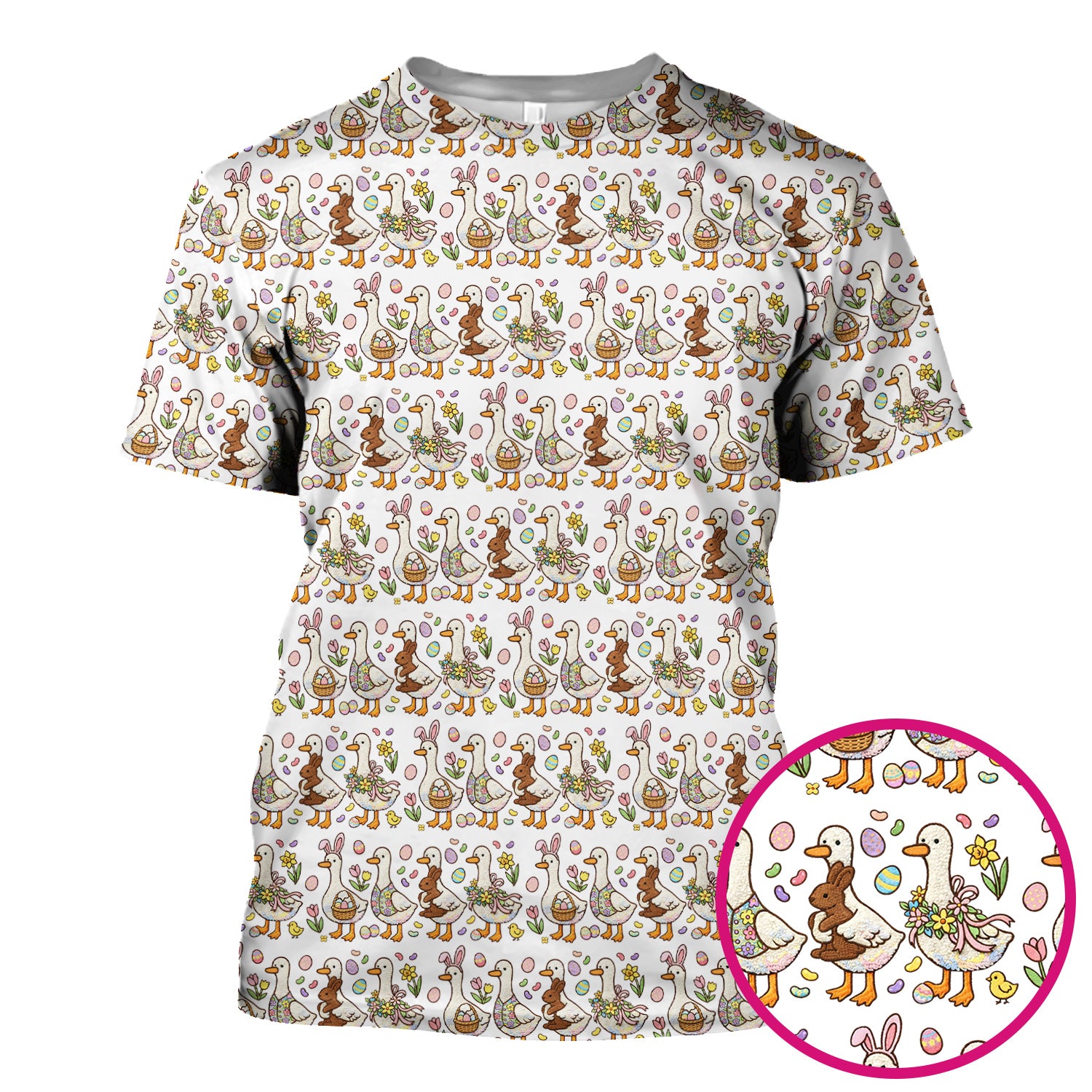 Easter Theme Duck and Bunny Egg Floral Print Scrub Top, Comfortable Scrubs for Nurses