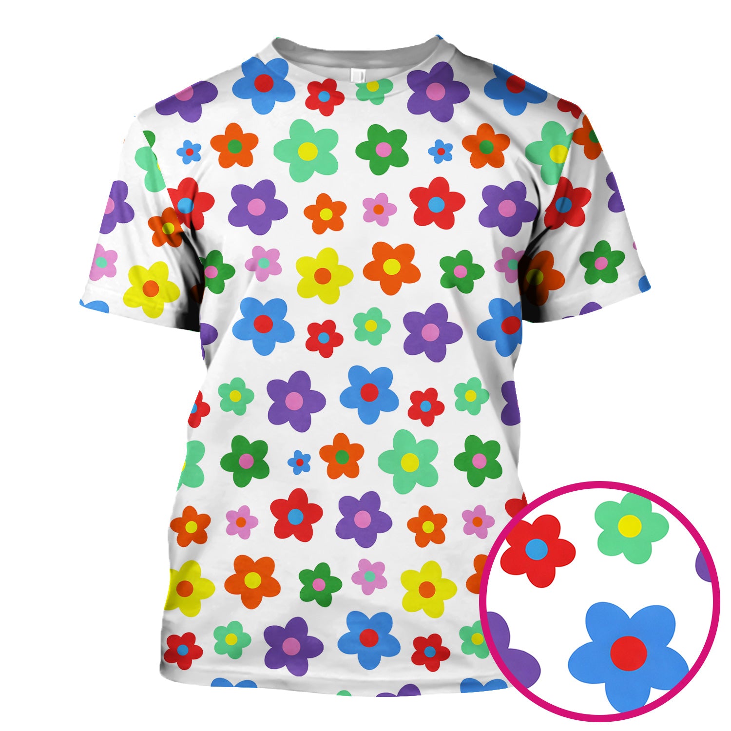 Colorful Retro Flower Pattern Print Scrub Top, Breathable Fabrics Nursing Uniform