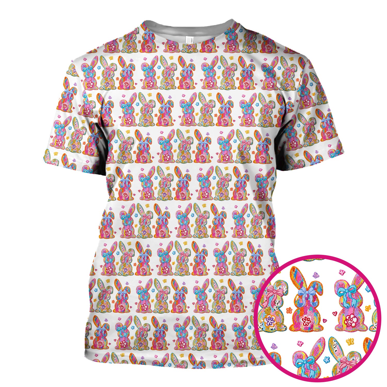 Cute Pastel Bunny Floral Pattern Scrub Top, Comfortable Scrubs for Nurses, Easter
