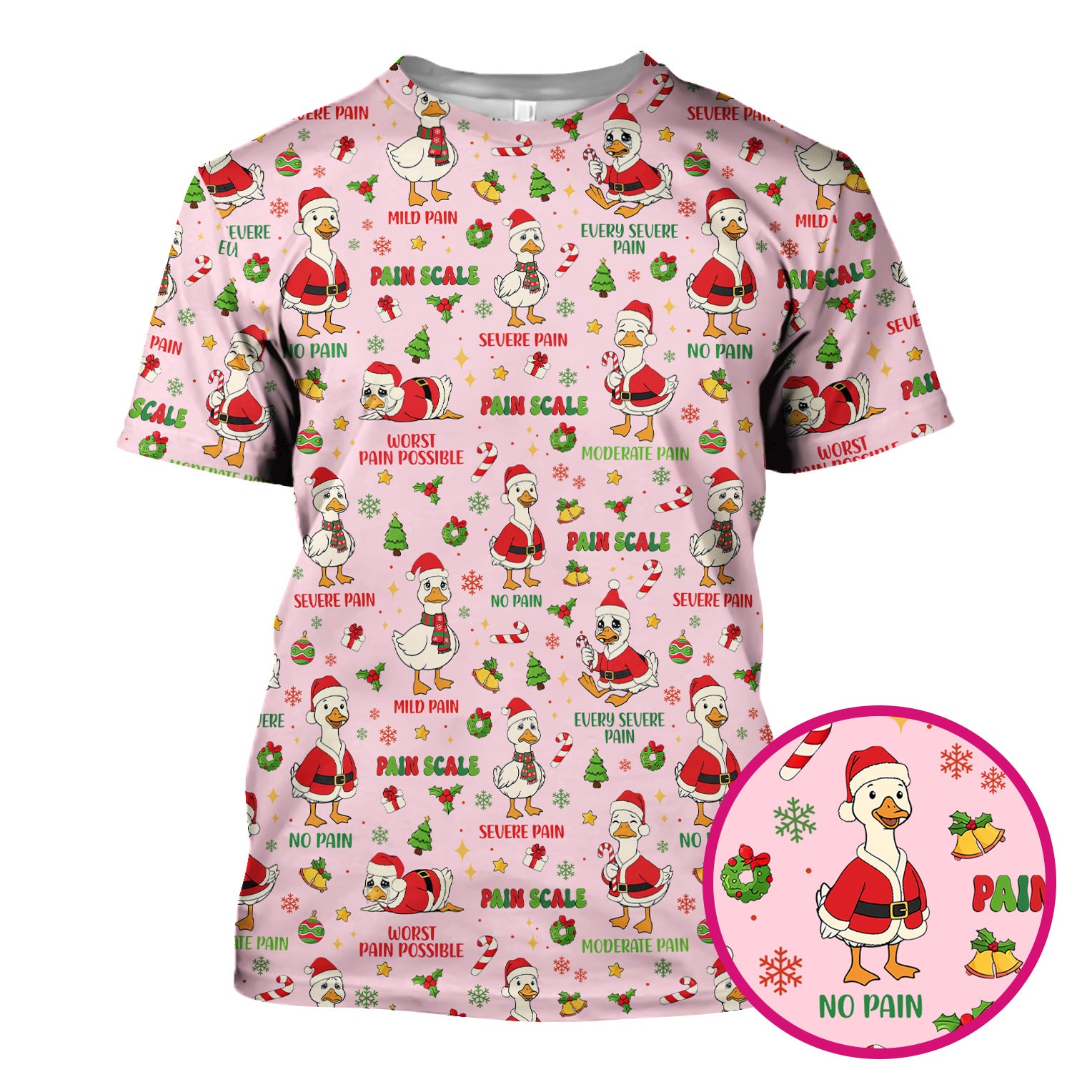 Funny Goose Christmas Scrub Top - Pain Scale Nurse Pattern Shirt - Cute Holiday Medical Scrubs for Women
