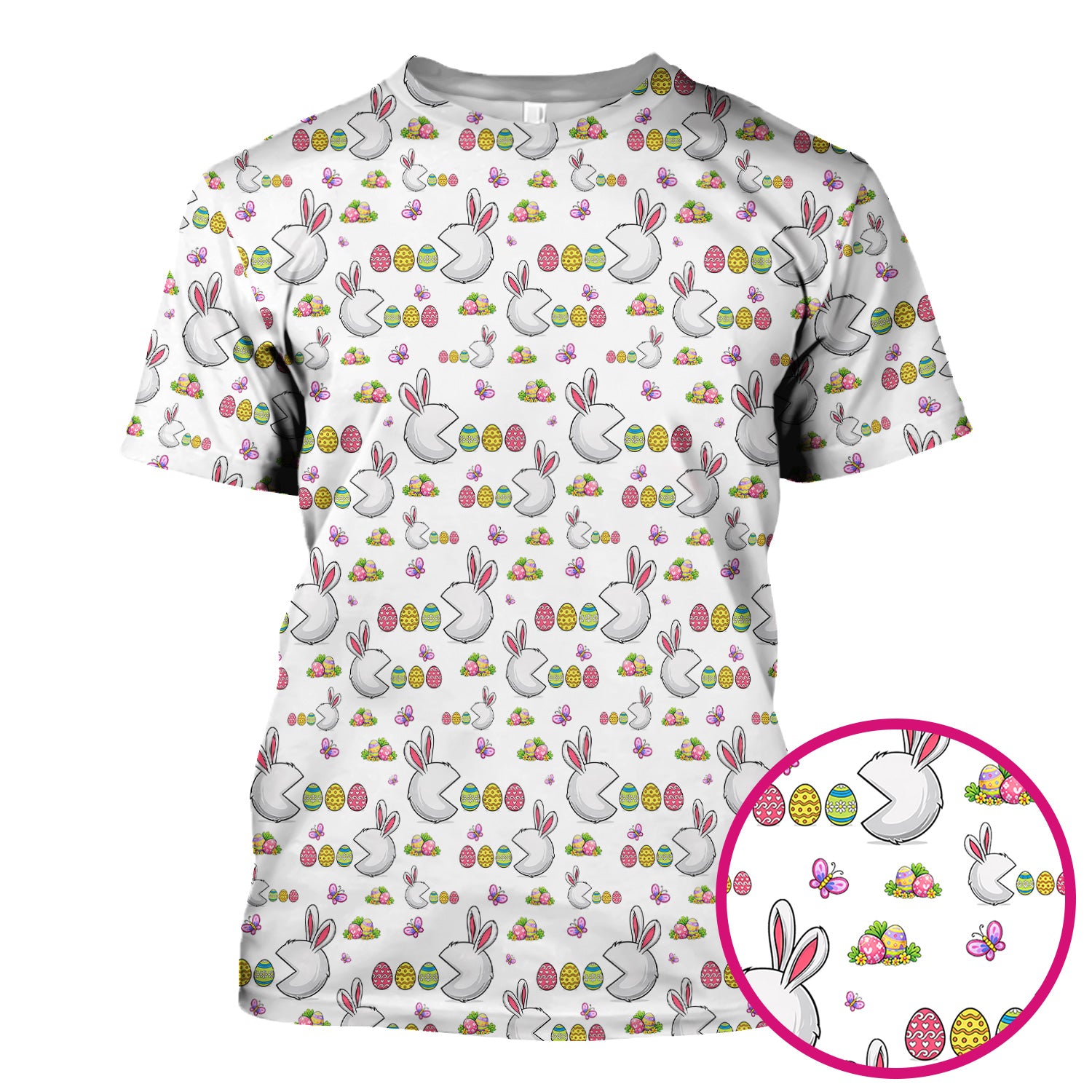 Easter Bunny and Colorful Eggs Print Scrub Top, Breathable Fabrics Nursing Uniform