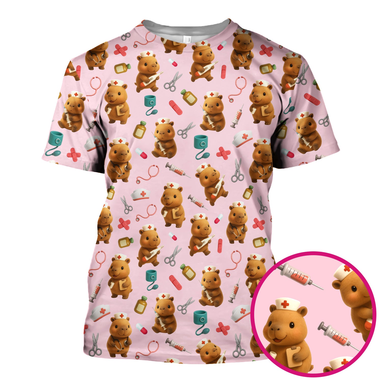 Cute Bear Nurse Scrub Top - Adorable Medical Pattern Shirt - Funny Animal Scrubs for Women Healthcare Workers
