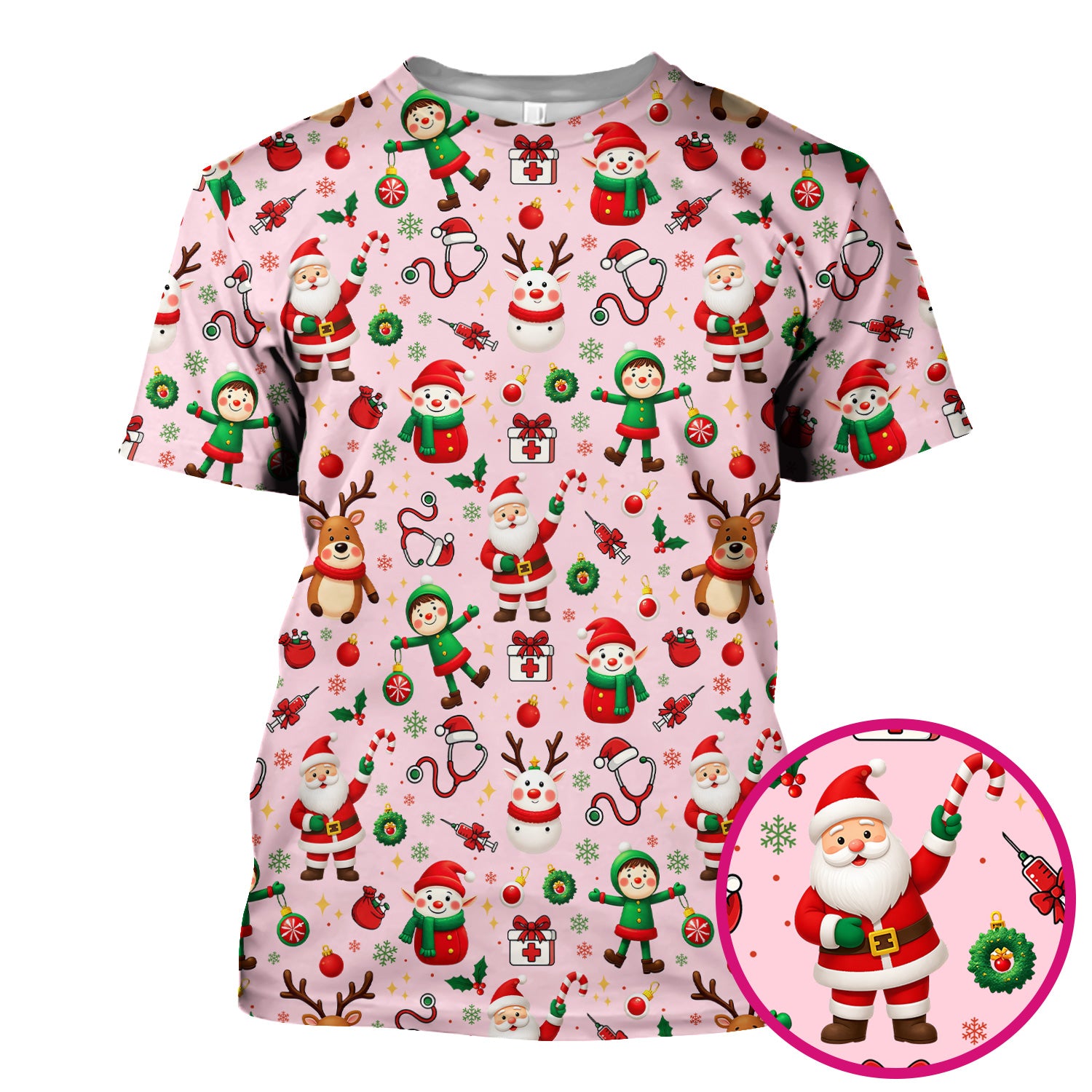 Christmas Scrub Top for Nurse - Cute Santa Elf Reindeer Medical Shirt - Festive Holiday Scrubs for Women RN CNA LPN Gift