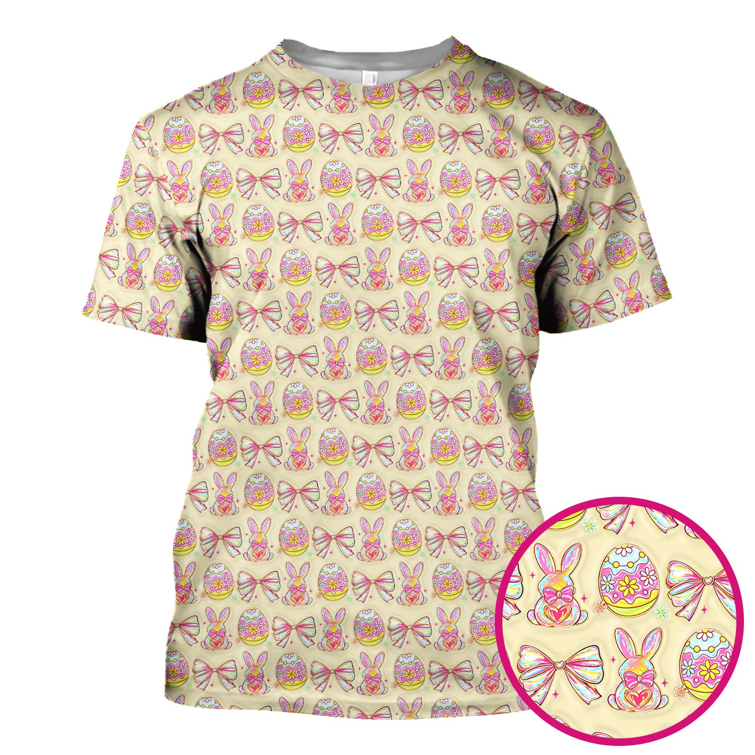 Easter Bunny Pastel Egg Bow Pattern Scrub Top, Breathable Fabrics Nursing Uniform