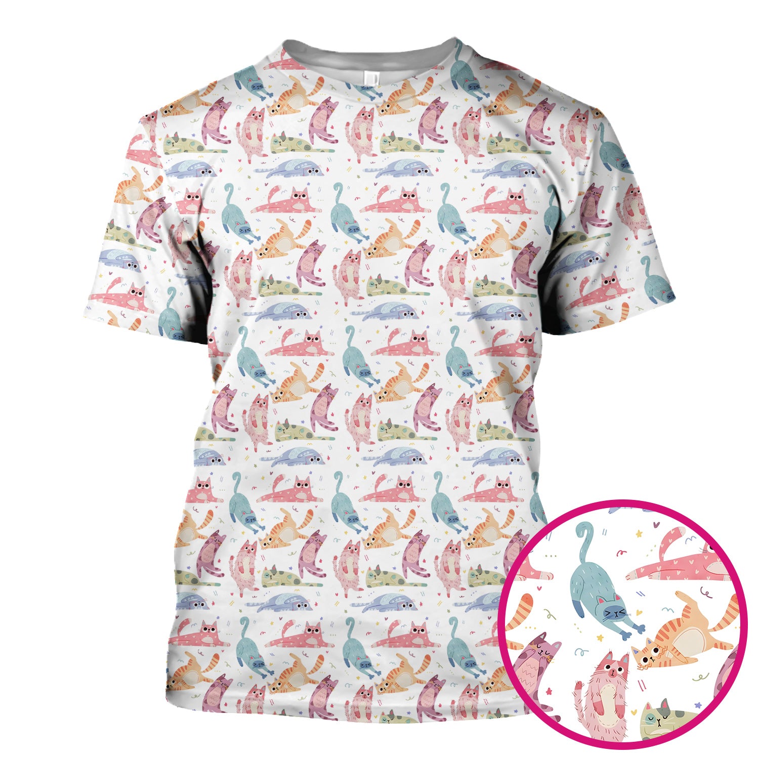 Funny Pastel Cat Pattern Medical Scrub Top, Breathable Fabrics Nursing Uniform