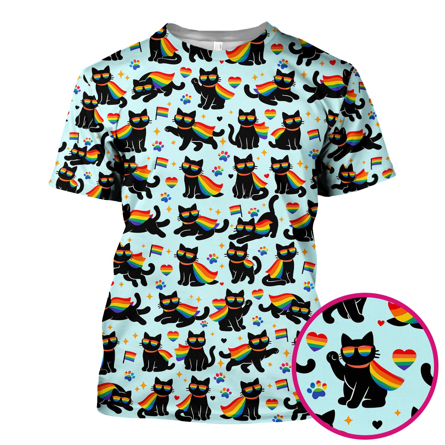 Rainbow Black Cat Pride Pattern Scrub Top, Breathable Fabrics Nursing Uniform