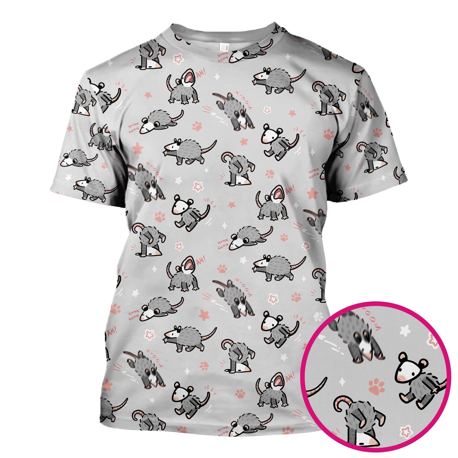 Playful Cartoon Opossum Character Pattern Scrub Top, Breathable Fabrics Nursing Uniform
