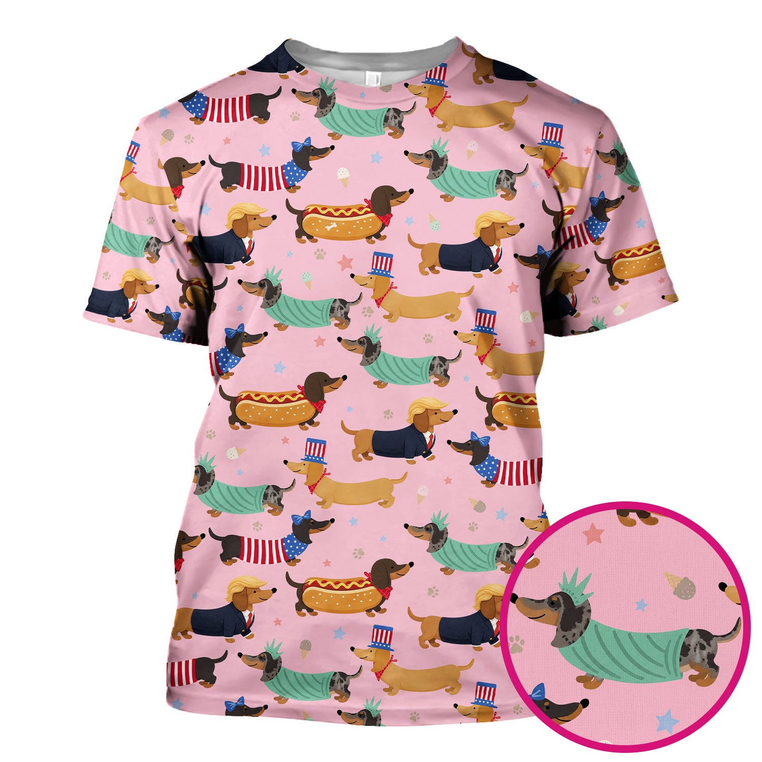 Funny Patriotic Dachshund Costume Dogs Pattern Scrub Top, Breathable Fabrics Nursing Uniform