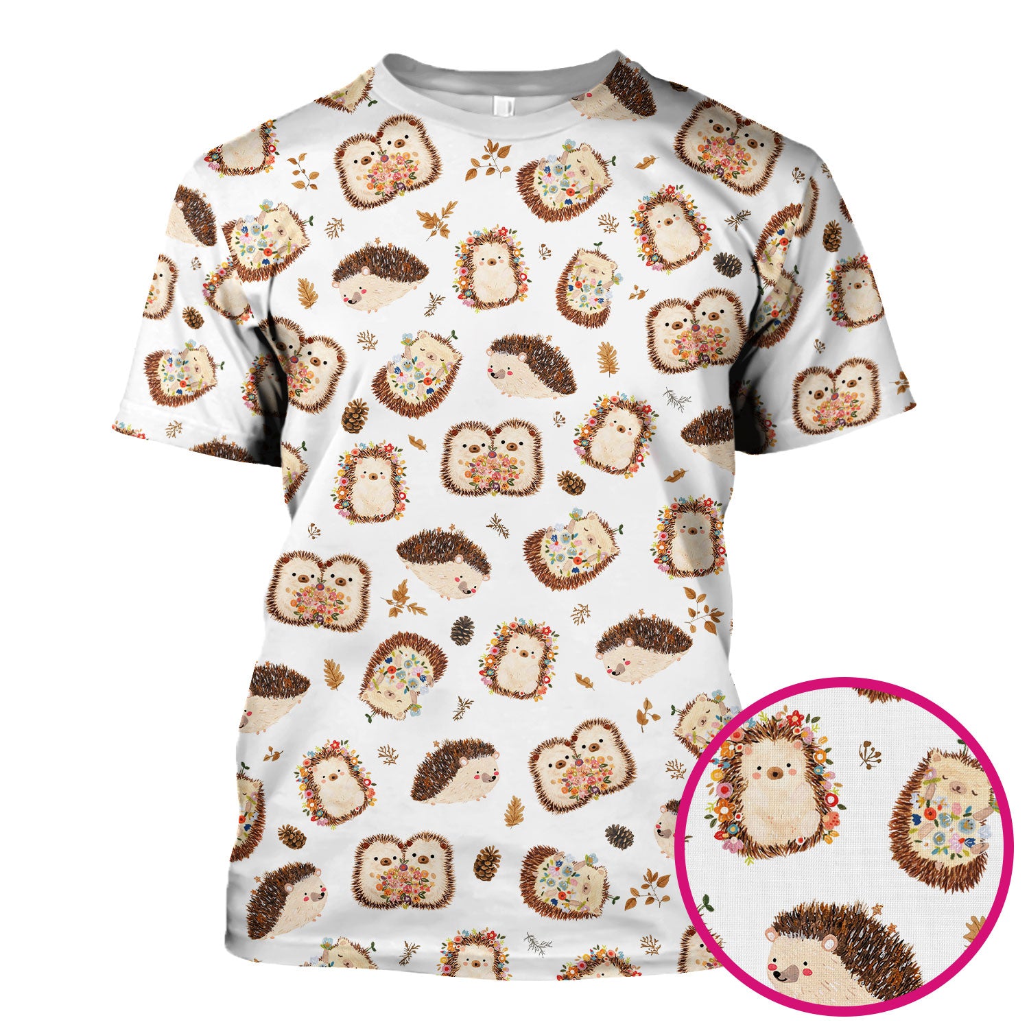 Cute Hedgehog Floral Scrub Top, Breathable Fabrics Nursing Uniform