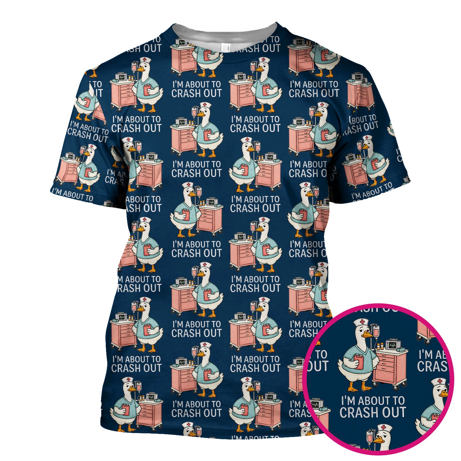 Funny Nurse Goose Crash Out Pattern Scrub Top, Comfortable Scrubs for Nurses