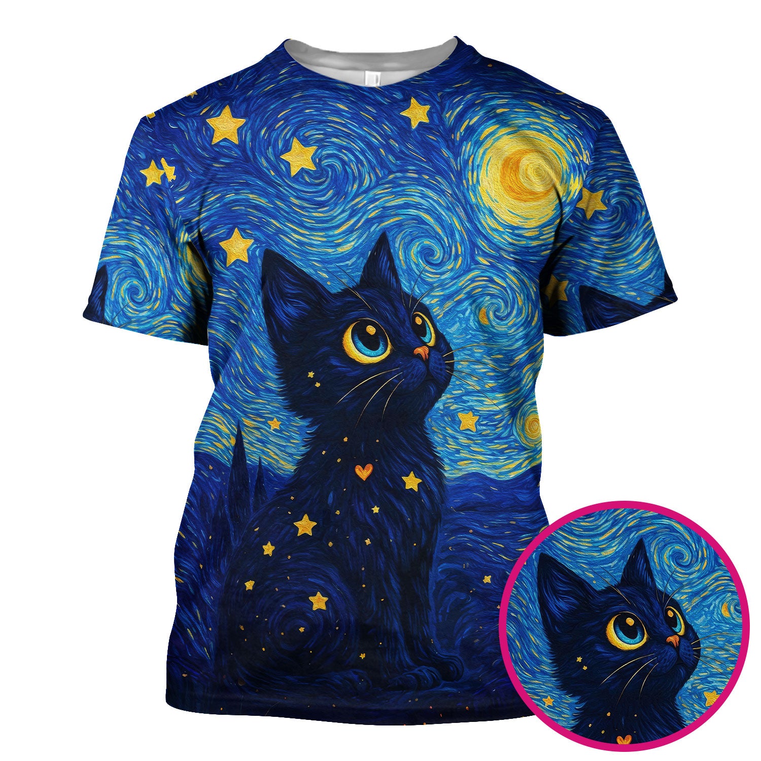 Black Cat Starry Night Pattern Scrub Top, Comfortable Scrubs for Nurses