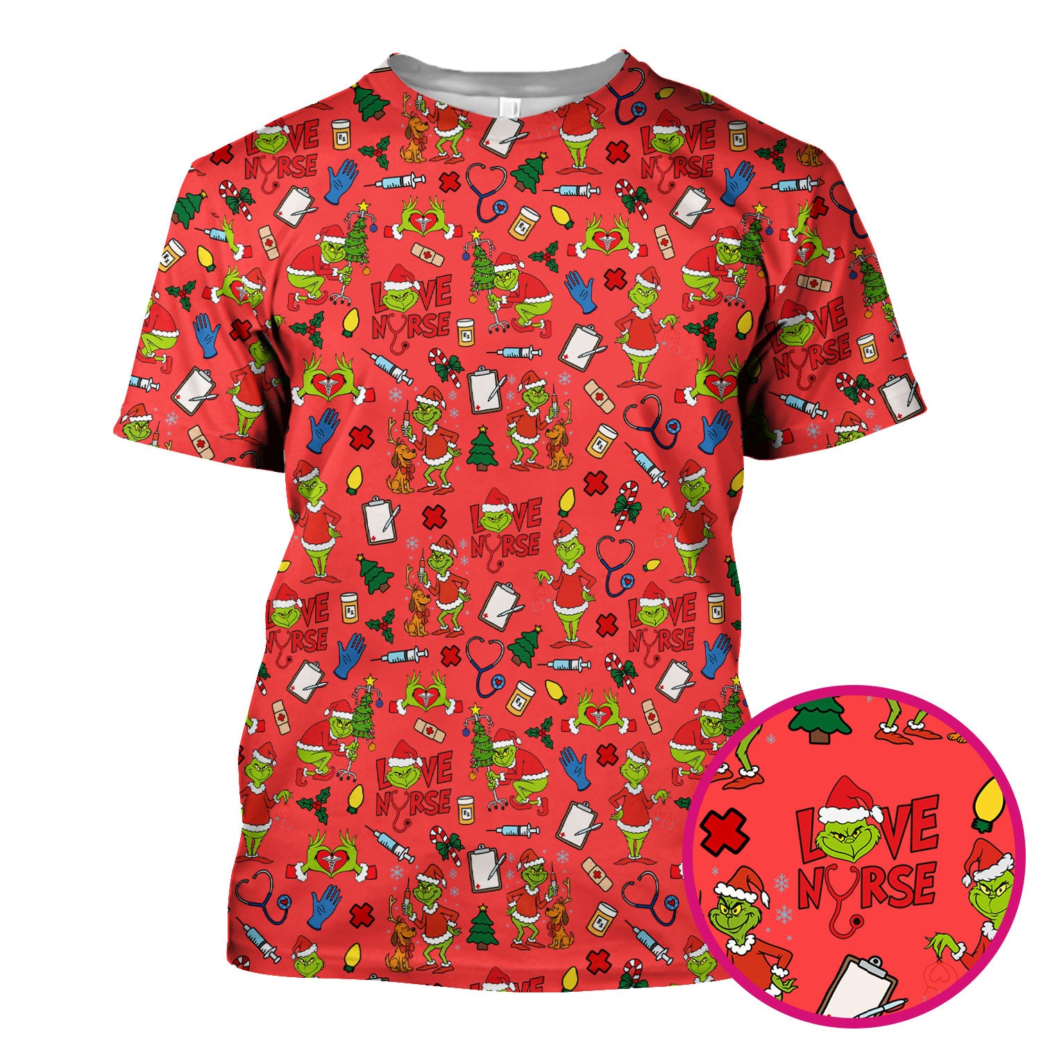 Grinch Nurse Scrub Shirt Multi Colors - Love Nurse Christmas Scrub Top - Funny Holiday Nursing Workwear with Pockets