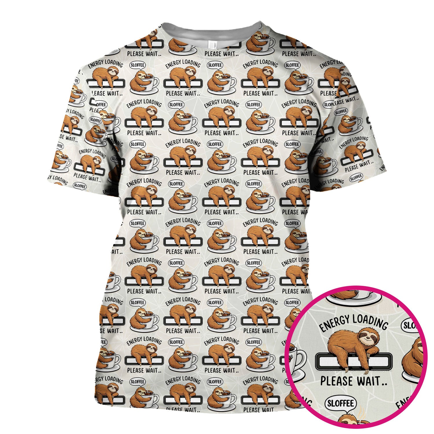 Funny Sloth Coffee Energy Loading Pattern Scrubs Top, Breathable Fabrics Nursing Uniform