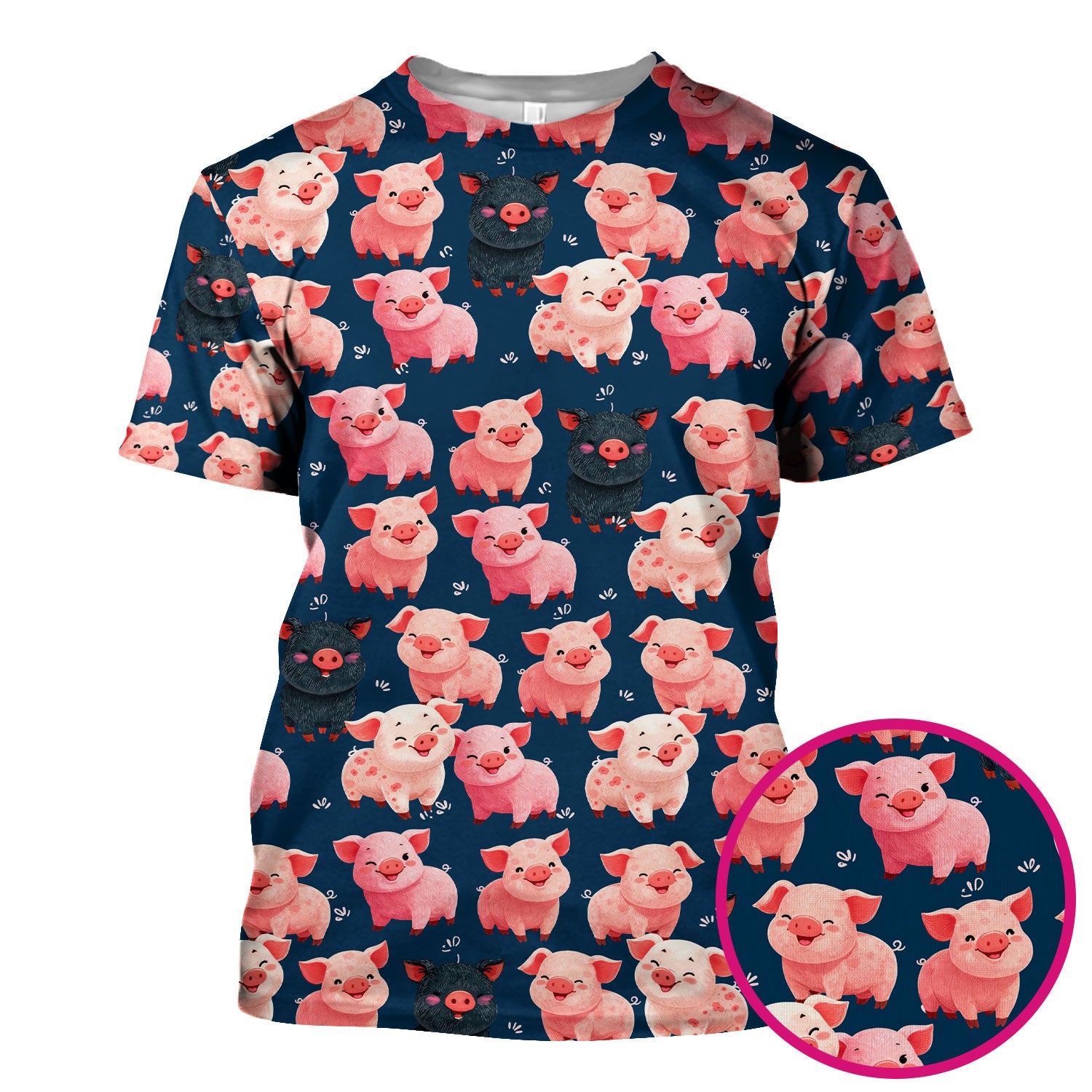 Funny Farm Pig Cartoon Pattern Scrub Top, Comfortable Scrubs for Nurses