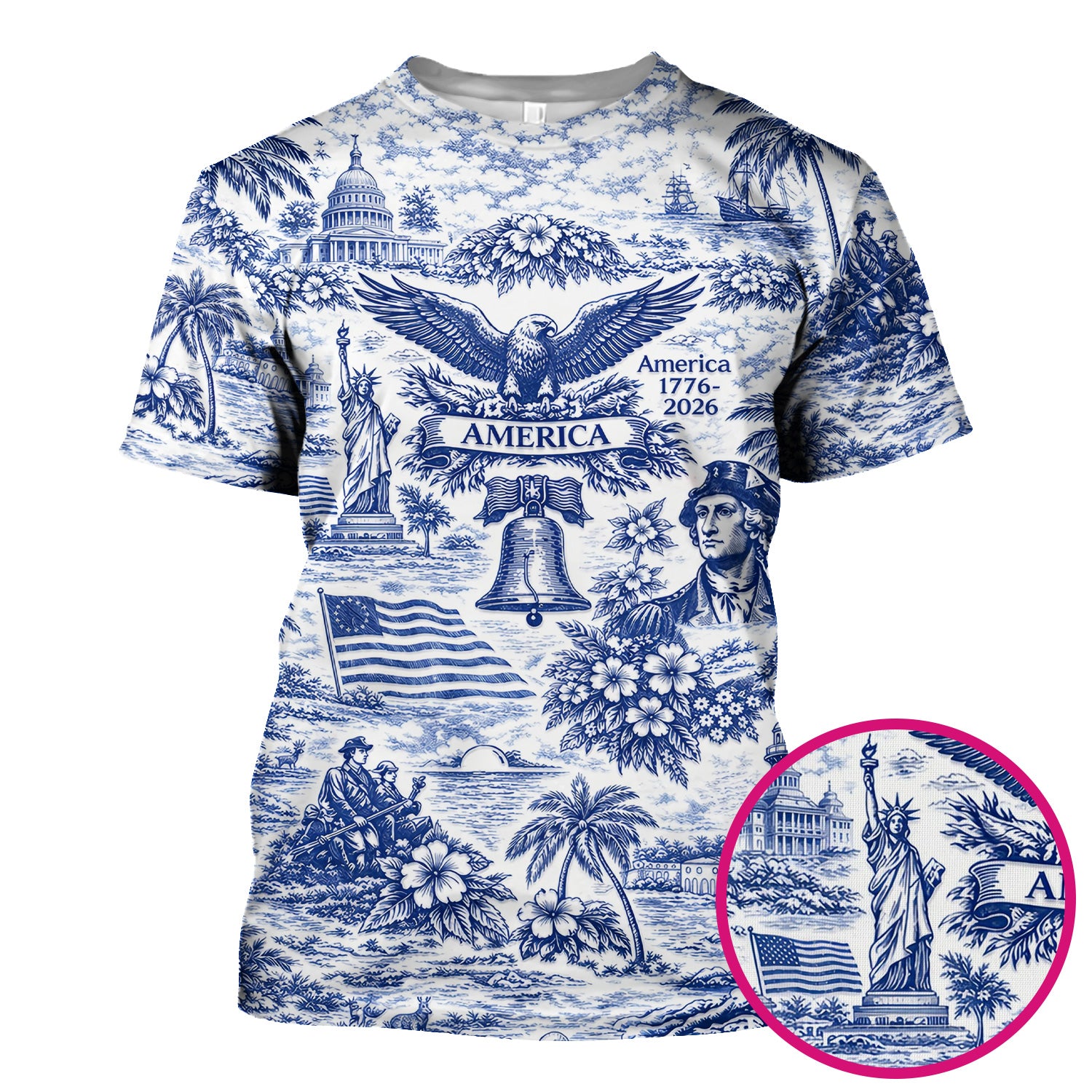 Patriotic America Heritage Toile Pattern Scrub Top, Breathable Fabrics Nursing Uniform