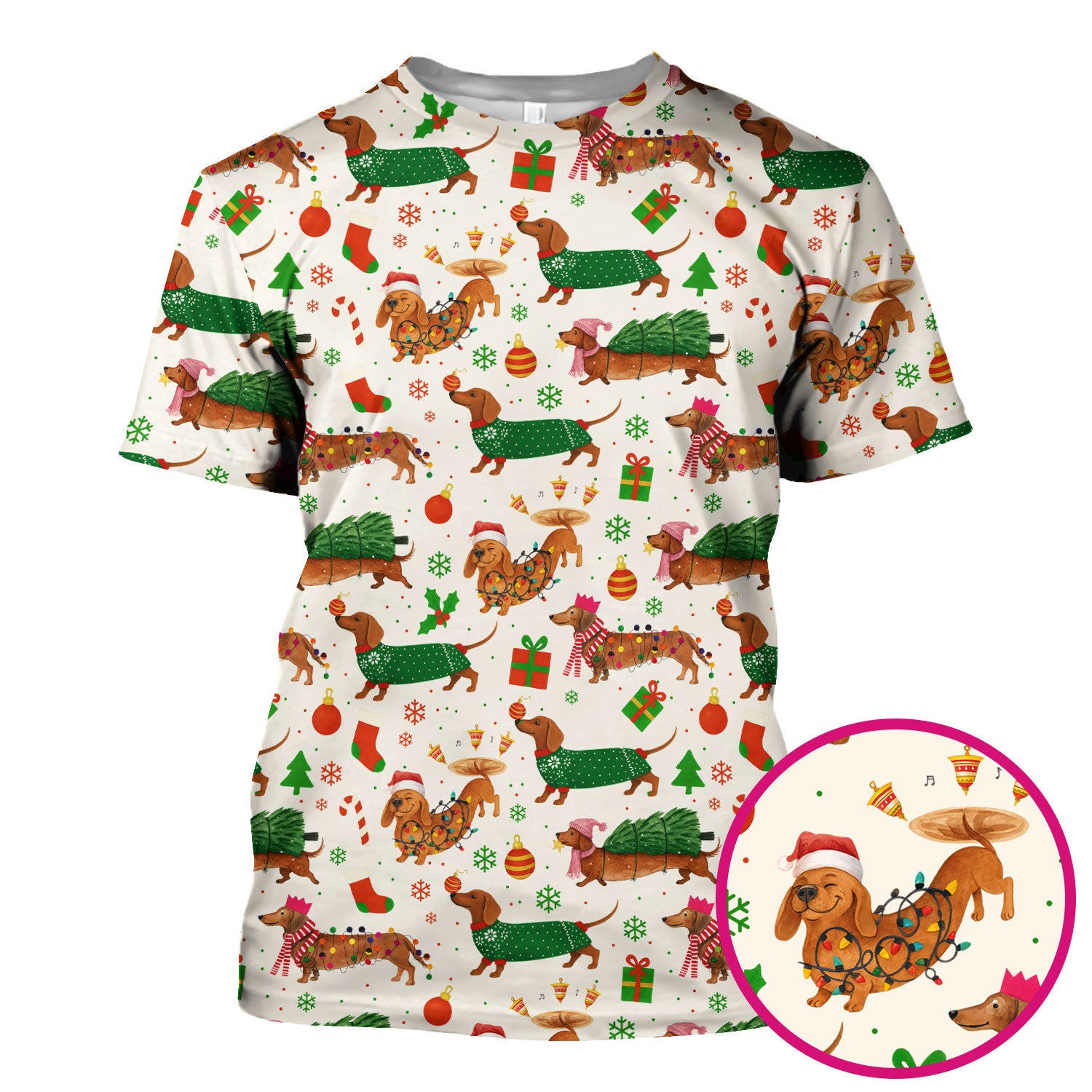 Funny Christmas Dog Scrub Top - Dachshund Multi Color Scrub Shirt - Holiday Scrubs Gift for Nurse, CNA, RN, Doctor, Medical Staff