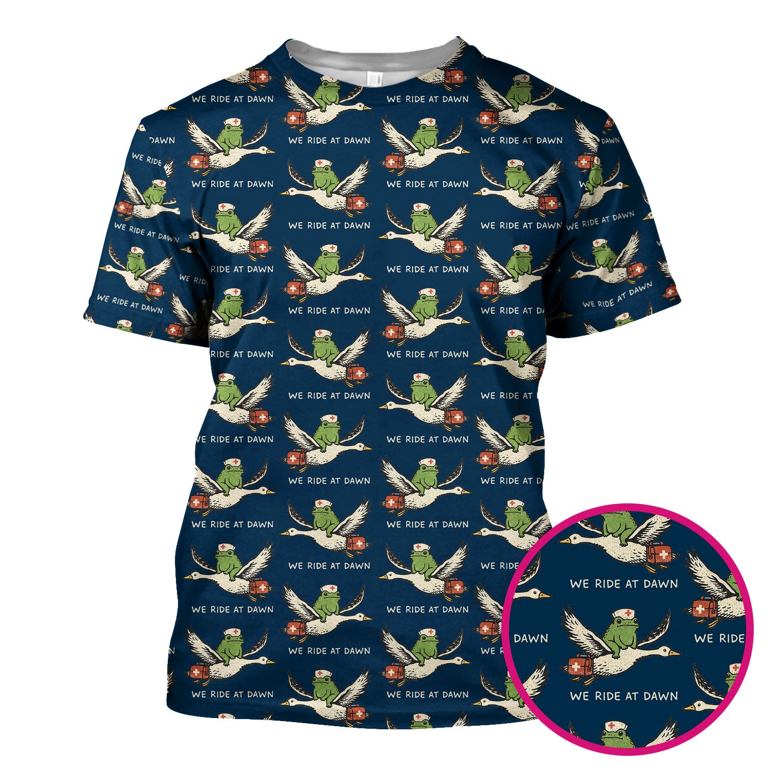 Funny Frog Riding Goose Nurse Pattern Scrub Top, Comfortable Scrubs for Nurses