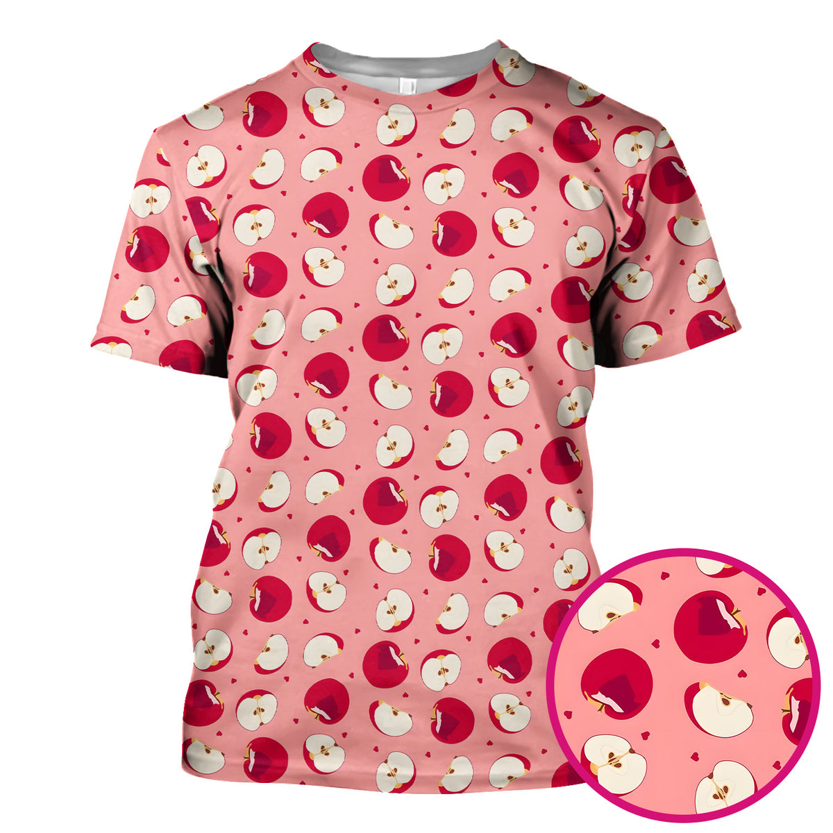 Cute Red Apple Fruit Pattern Scrubs Top, Comfortable Scrubs for Nurses