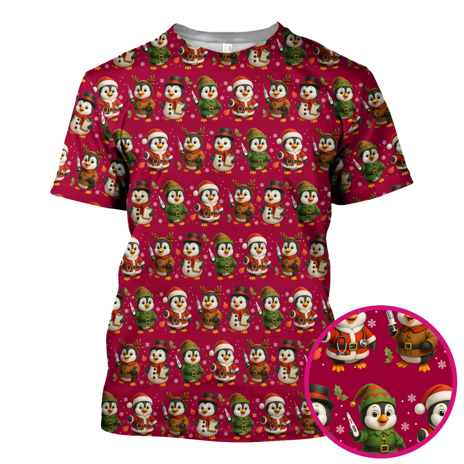 Cute Christmas Penguin Scrubs - Festive Pattern Scrub Top for Women - Cozy Holiday Scrubs Perfect for Nurse Gift Season