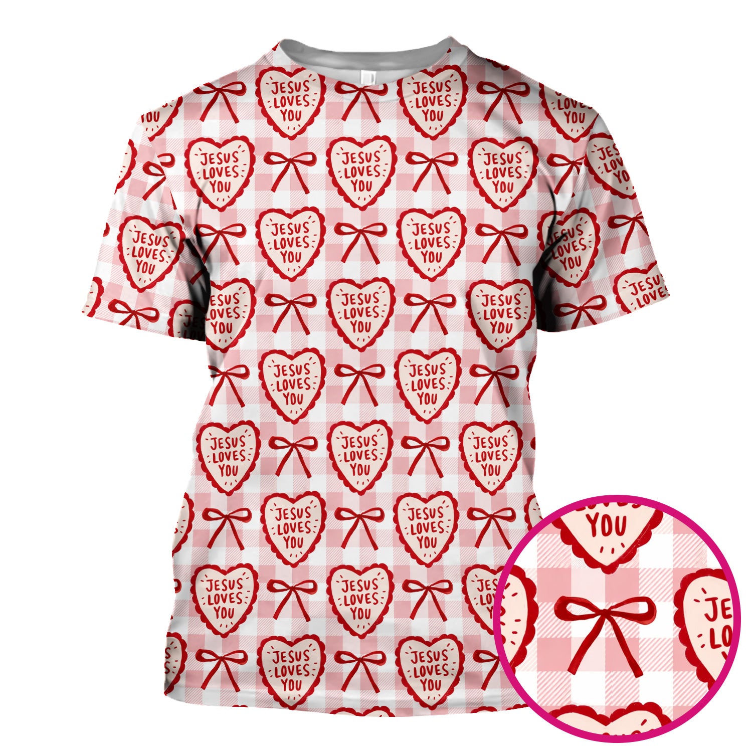 Jesus Loves You Heart Plaid Print Scrub Top, Breathable Fabrics Nursing Uniform