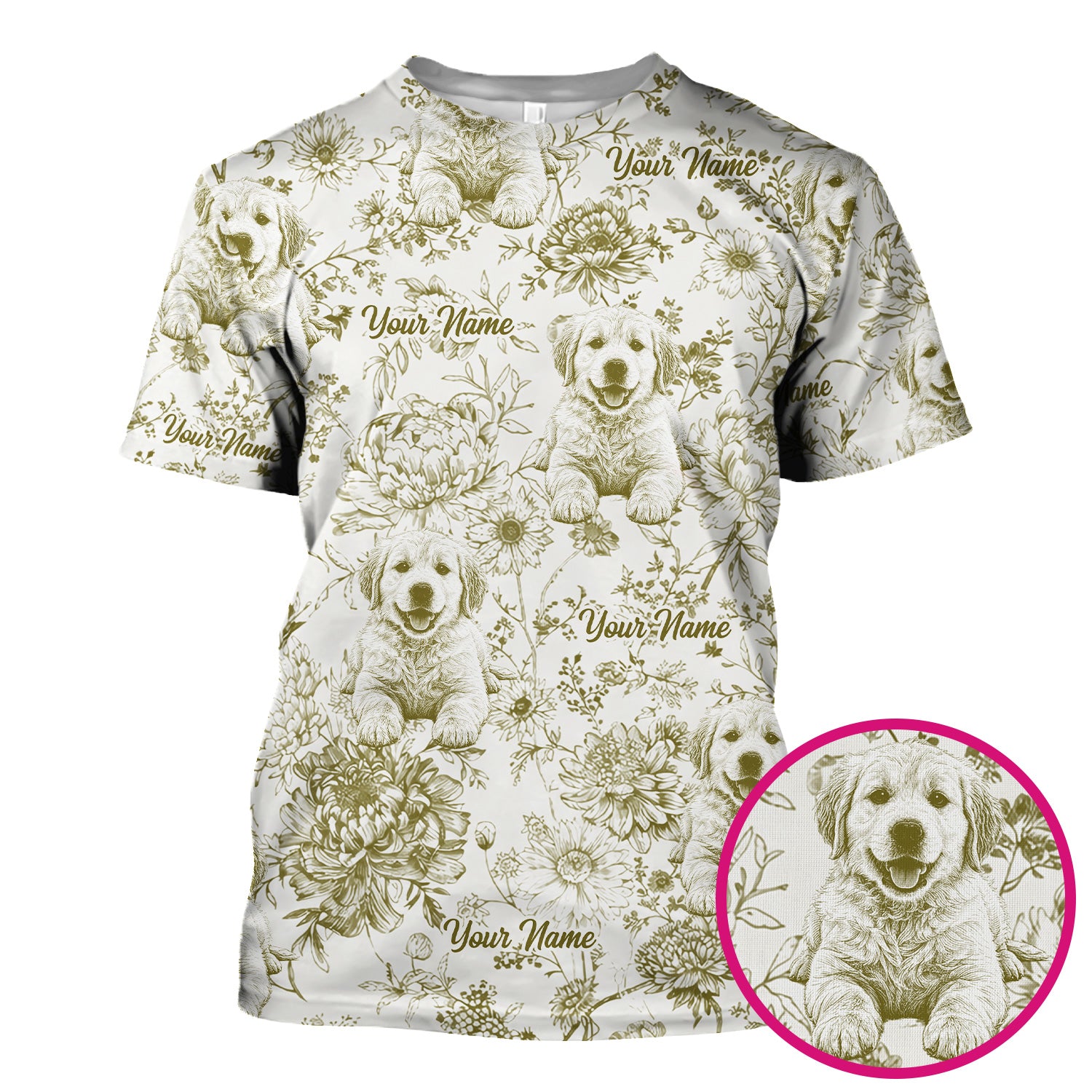 Personalized Custom Pet Photo Name Floral Pattern Scrub Top, Breathable Fabrics Nursing Uniform