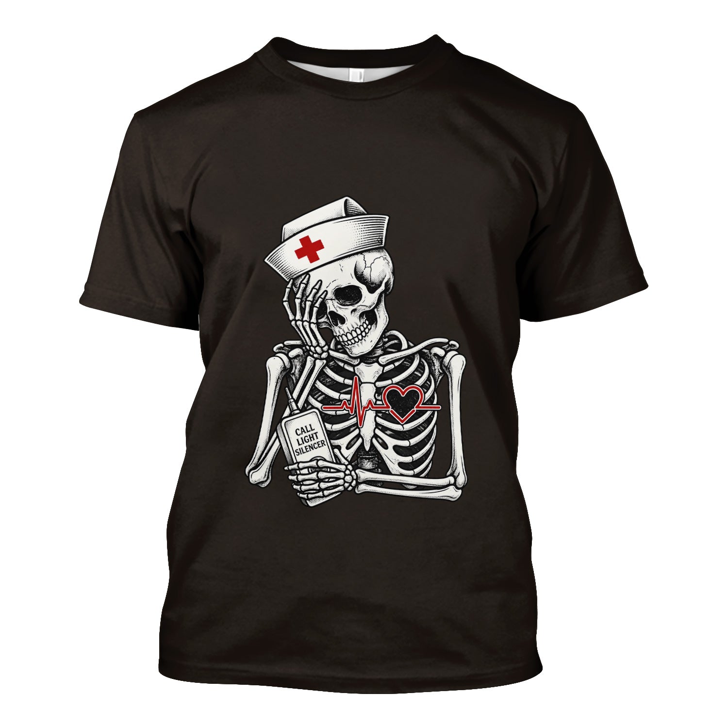 Funny Call Light Silencer Skeleton T-Shirt, Bedside Nurse Tee for Nurses and CNAs
