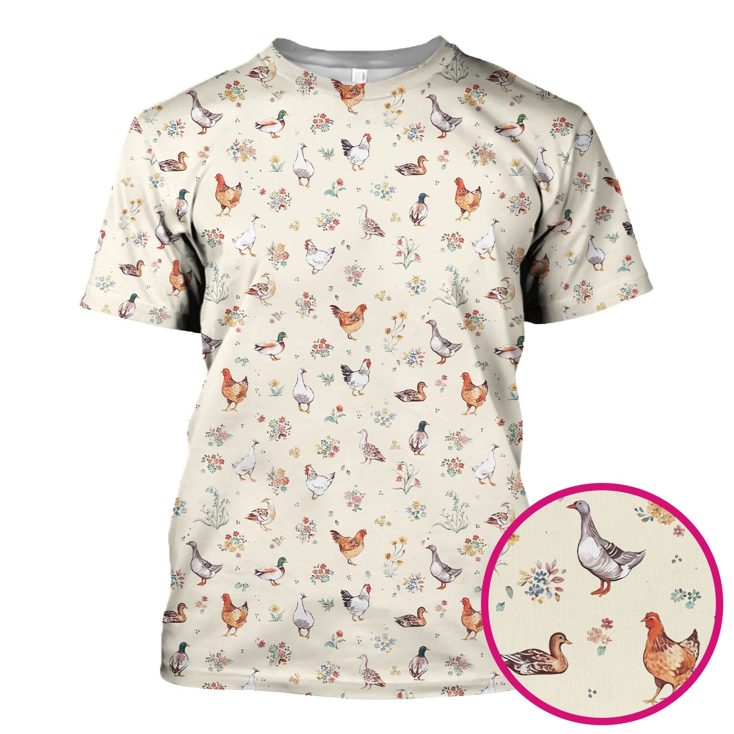 Farm Chicken Duck Floral Pattern Scrubs Top, Comfortable Scrubs for Nurses