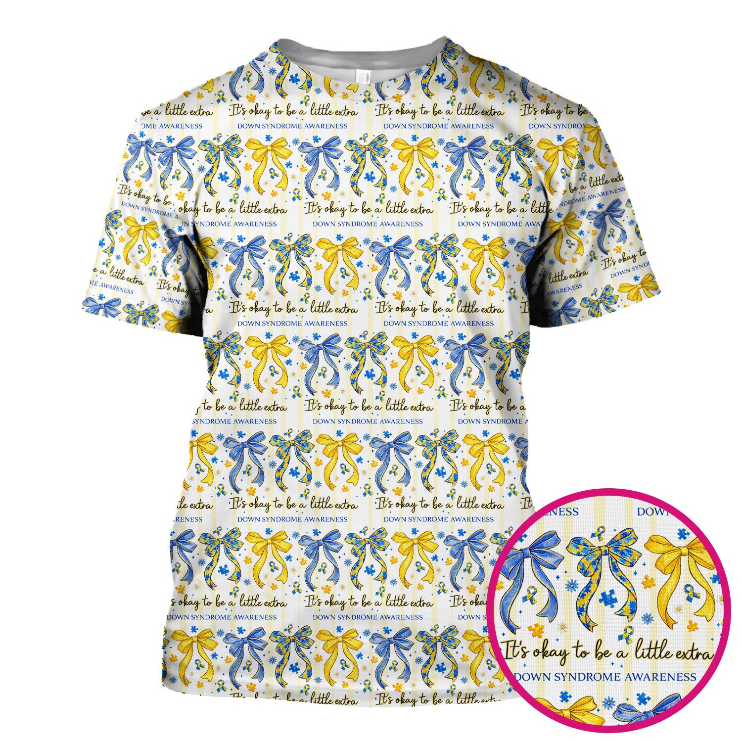 Down Syndrome Awareness Ribbon Pattern Scrub Top Comfortable Nurse Workwear Top