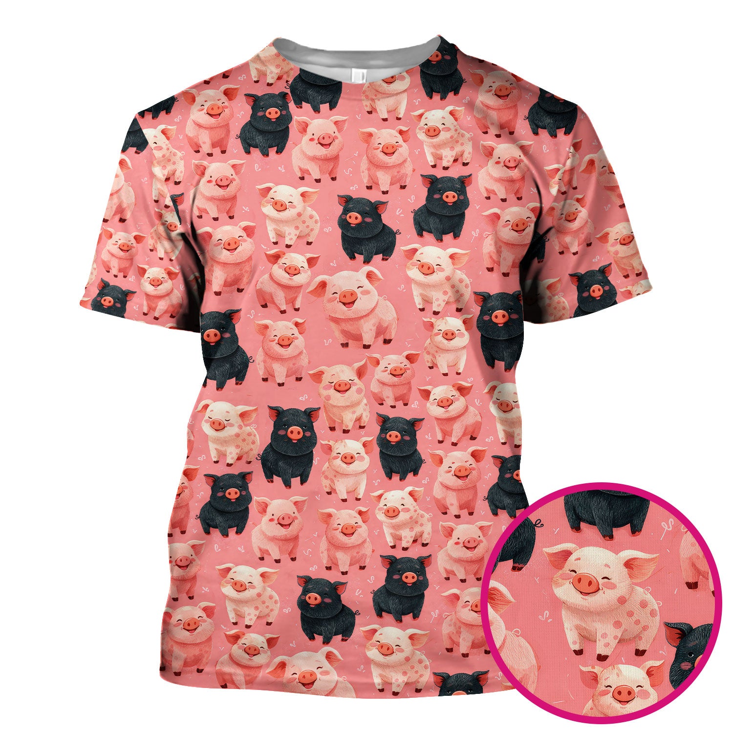 Cartoon Pig Print Scrub Top, Comfortable Medical Scrubs for Nurses