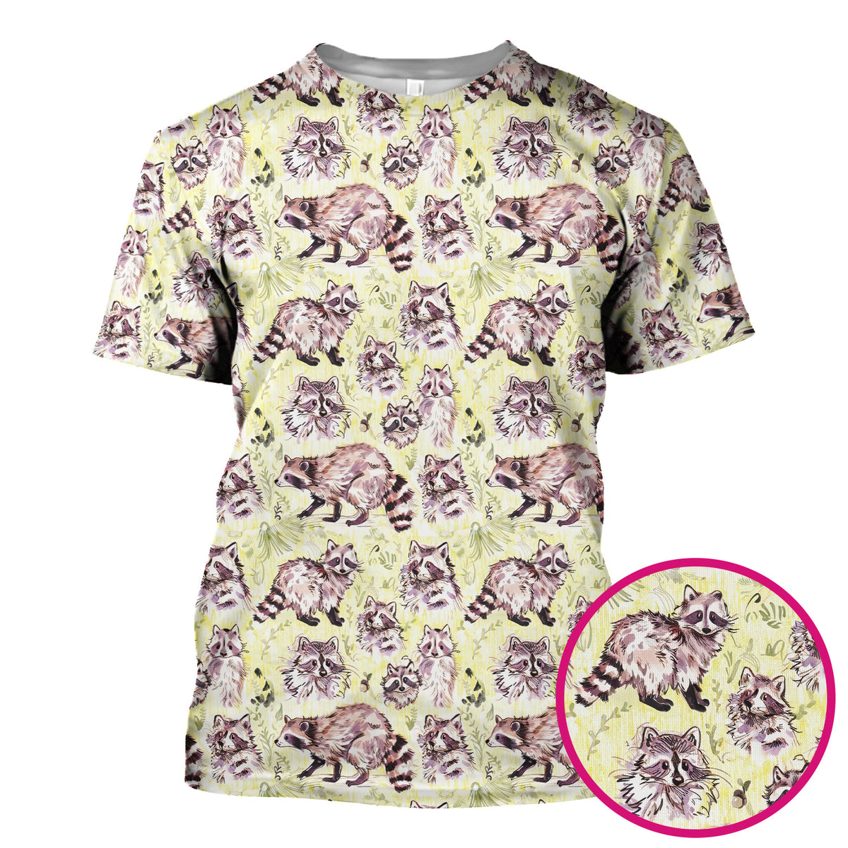 Cute Woodland Raccoon Forest Animal Pattern Scrub Top, Comfortable Scrubs for Nurses