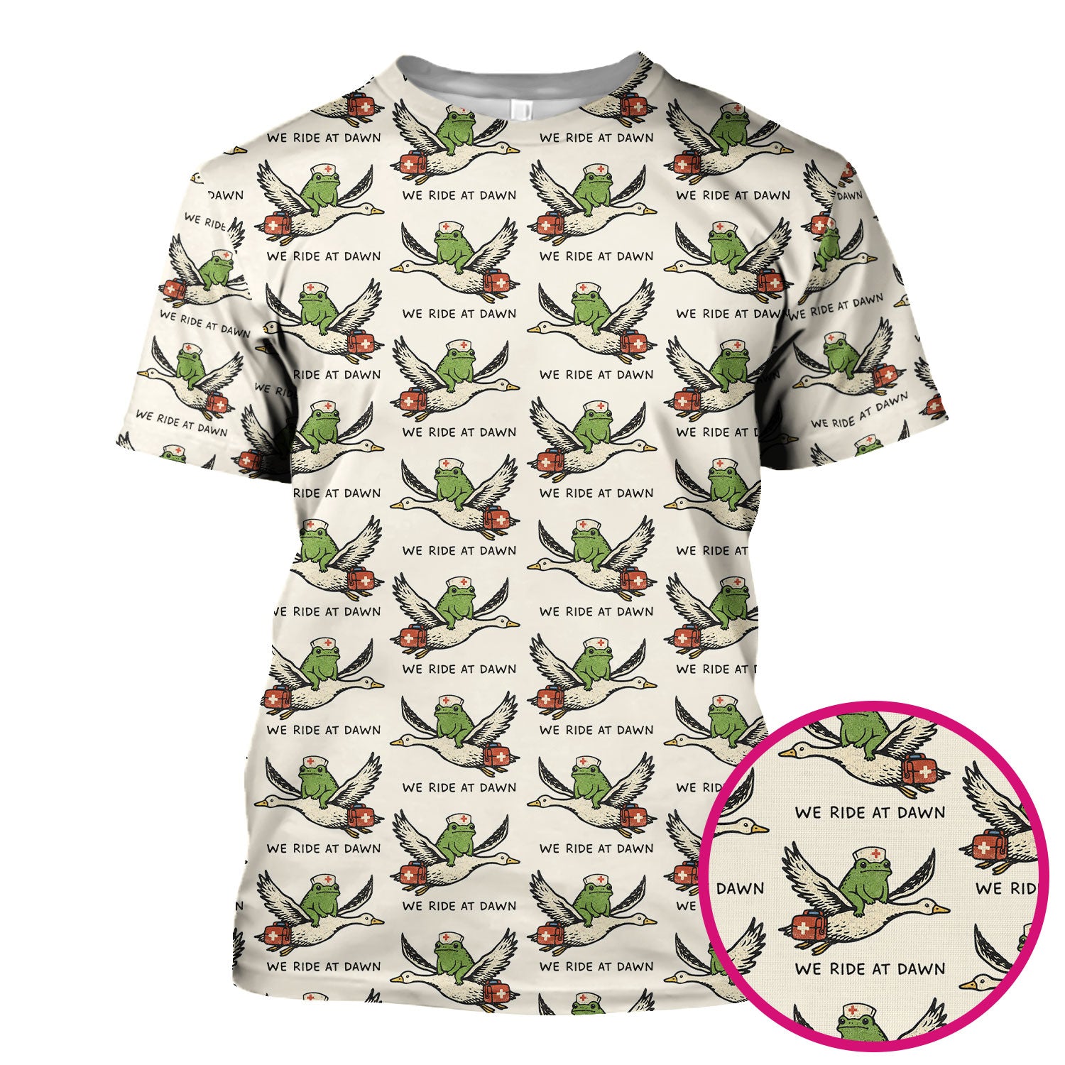 Funny Frog Riding Goose Nurse Pattern Scrub Top, Comfortable Scrubs for Nurses
