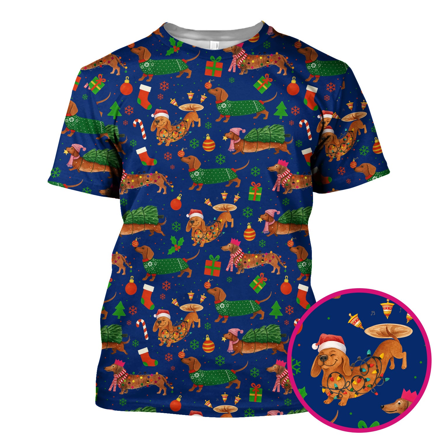 Dachshund Christmas Scrub Shirt - Multi Color Dog Print Scrubs - Funny Holiday Scrubs Gift for Women Men, Nurse, CNA, RN