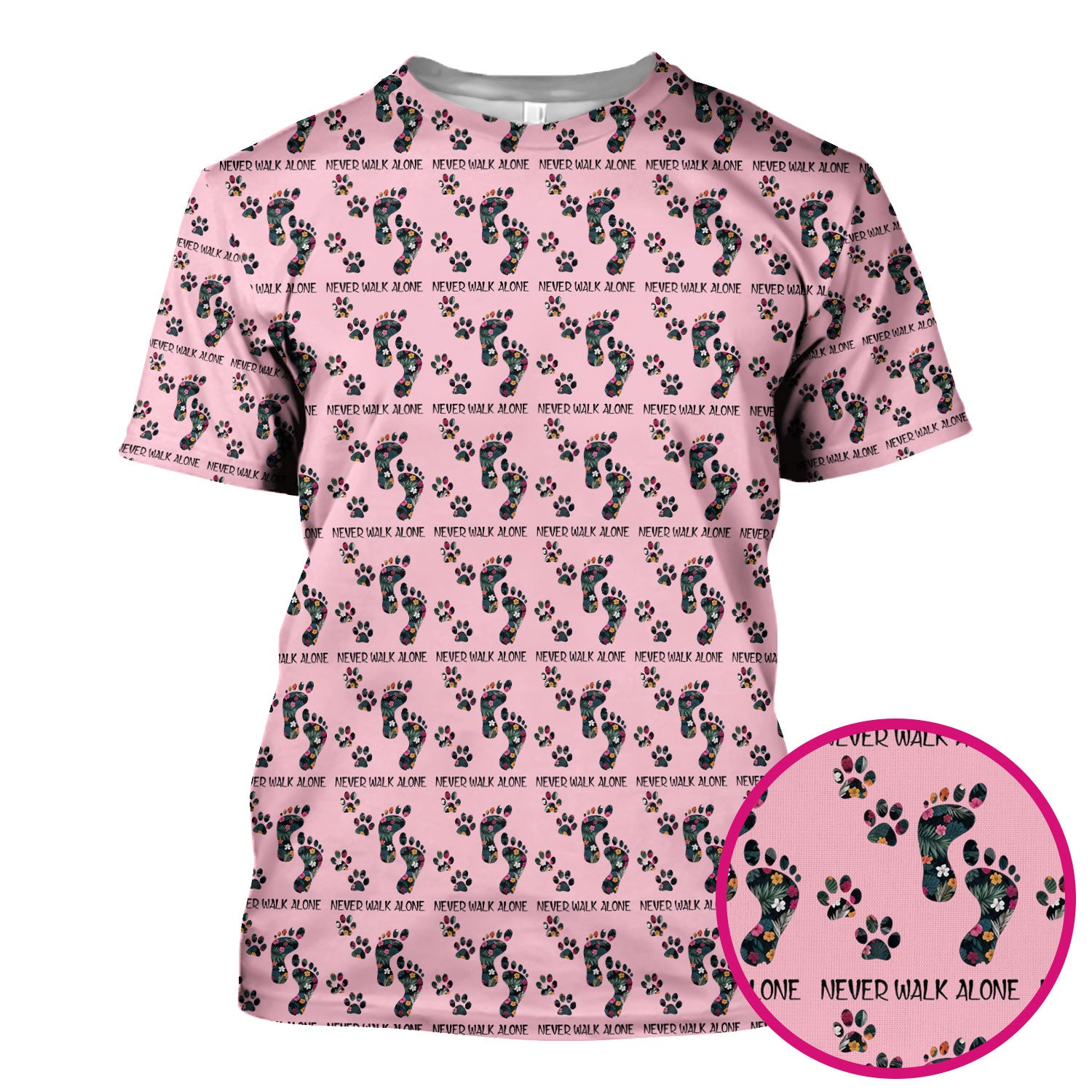 Never Walk Alone Scrub Top, Floral Paw Print Medical Scrub Shirt for Nurses, Vet Techs And Healthcare Workers