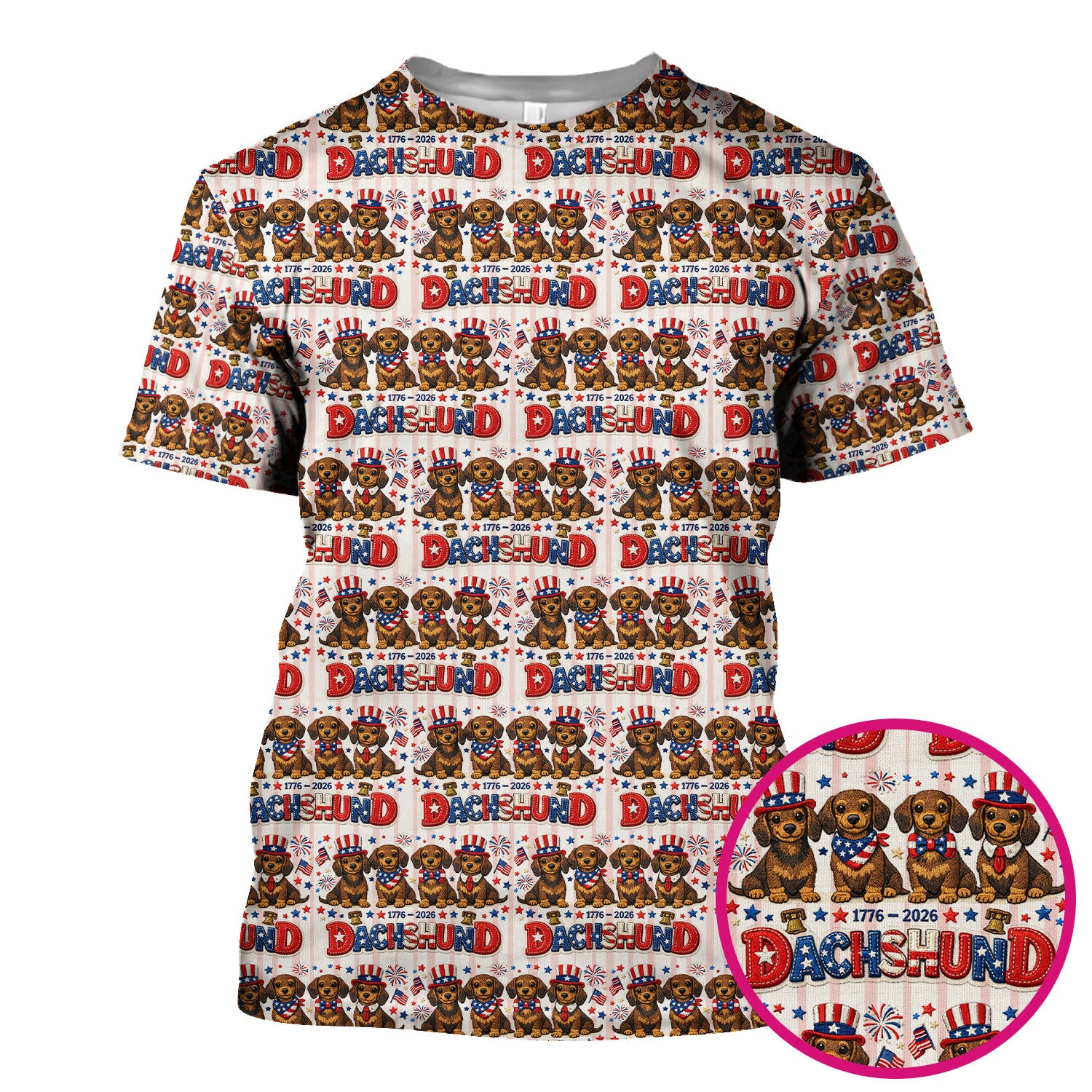 Patriotic Dachshund Fireworks Pattern Scrub Top, Comfortable Scrubs for Nurses