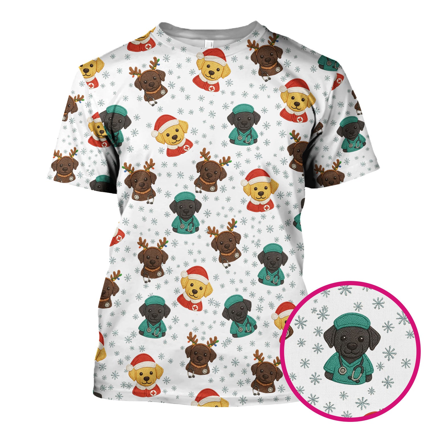 Christmas Dog Pattern Scrub Top, Cute Puppy Nurse Scrub Shirt, Holiday Nursing Uniform